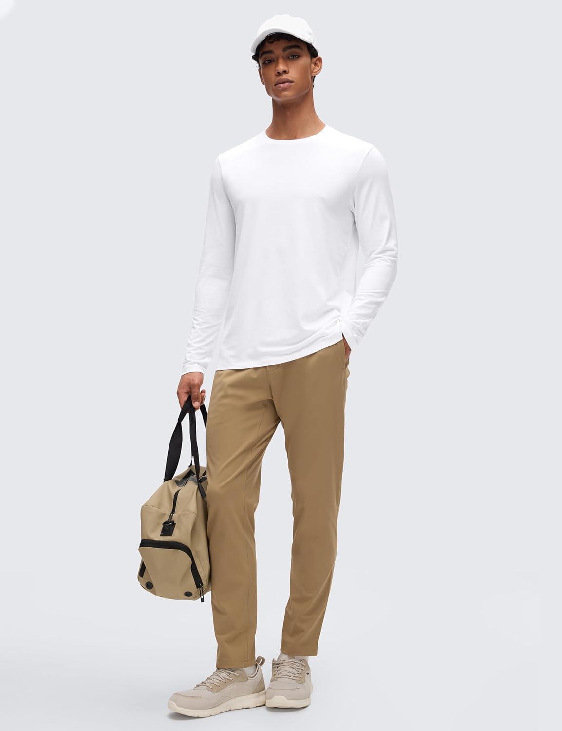 imageCRZ YOGA CottonBlend Long Sleeve Shirts for Men Moisture Wicking Soft Workout Athletic Casual Crewneck Basic TopsWhite