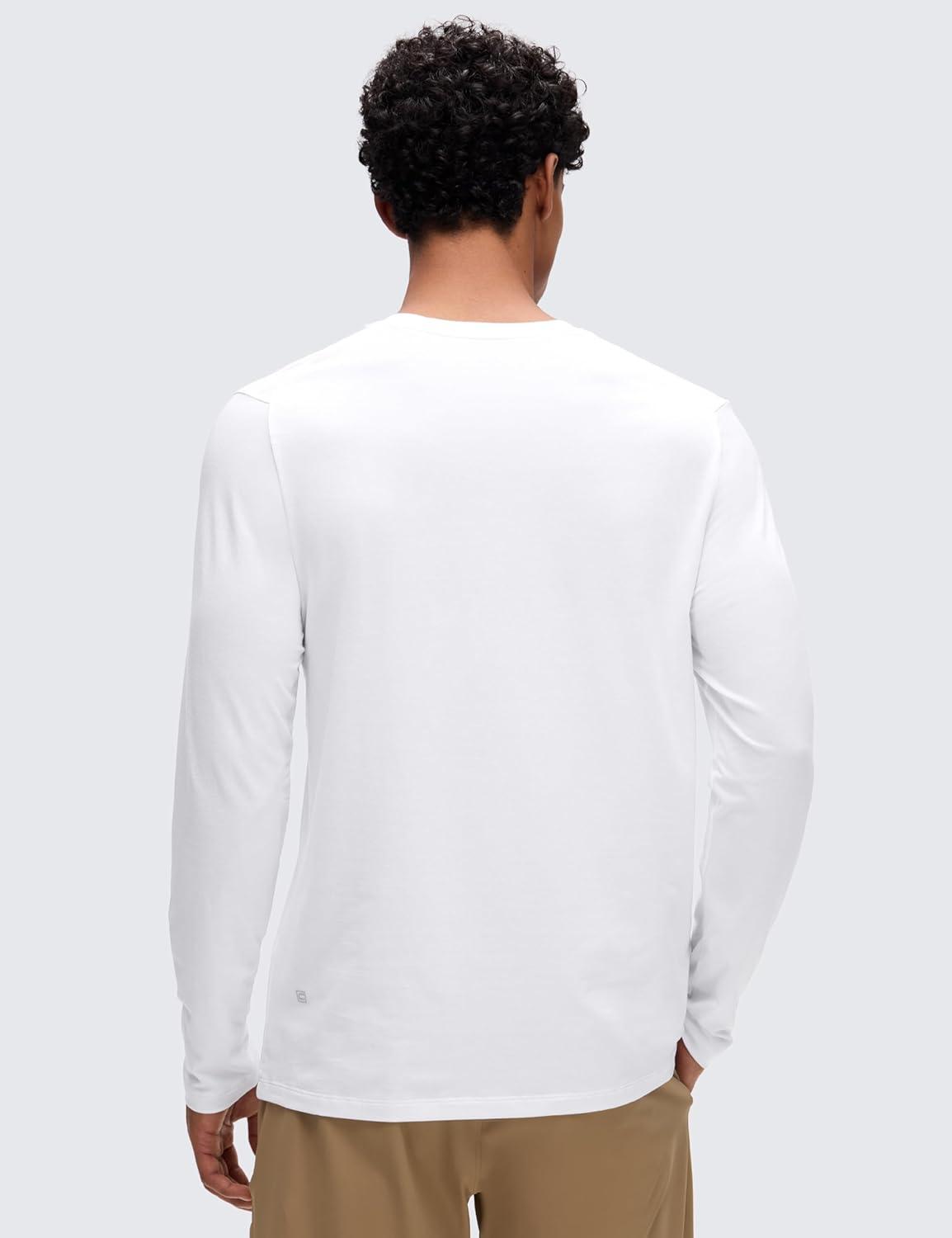 imageCRZ YOGA CottonBlend Long Sleeve Shirts for Men Moisture Wicking Soft Workout Athletic Casual Crewneck Basic TopsWhite