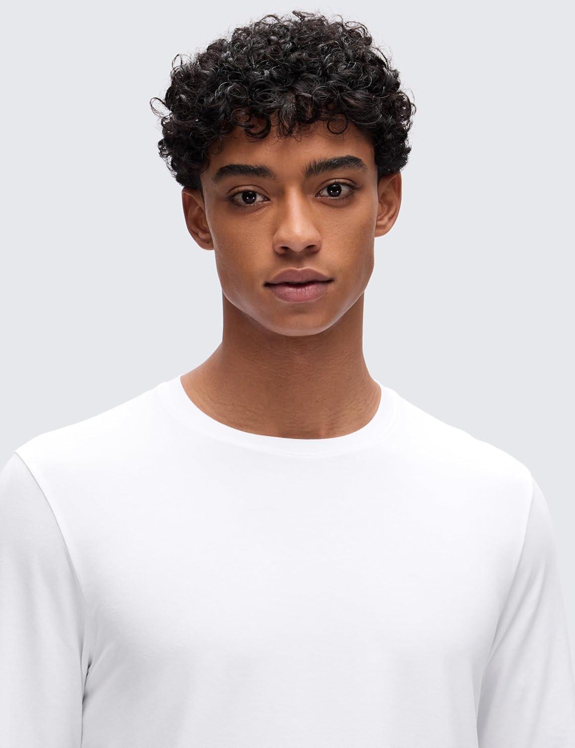 imageCRZ YOGA CottonBlend Long Sleeve Shirts for Men Moisture Wicking Soft Workout Athletic Casual Crewneck Basic TopsWhite