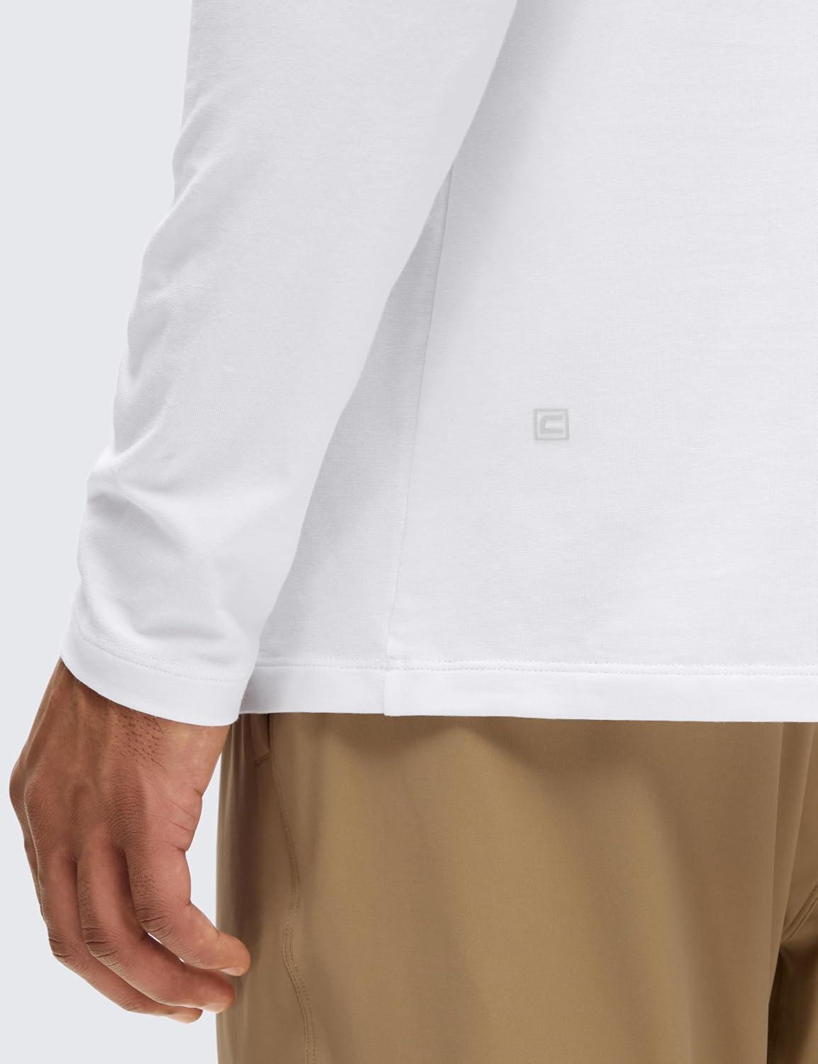 imageCRZ YOGA CottonBlend Long Sleeve Shirts for Men Moisture Wicking Soft Workout Athletic Casual Crewneck Basic TopsWhite