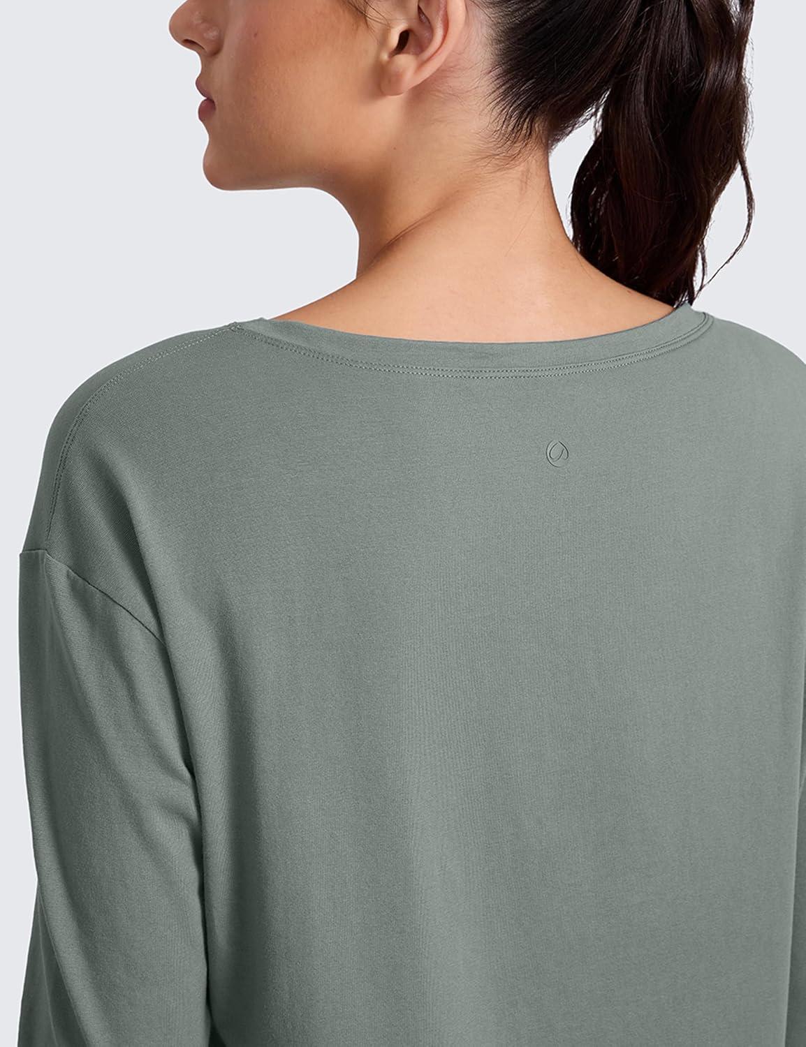 imageCRZ YOGA CottonBlend Long Sleeve Shirts for Women Boat Neck Workout Athletic Casual Going Out Tops Soft Fall TShirtGrey Sage