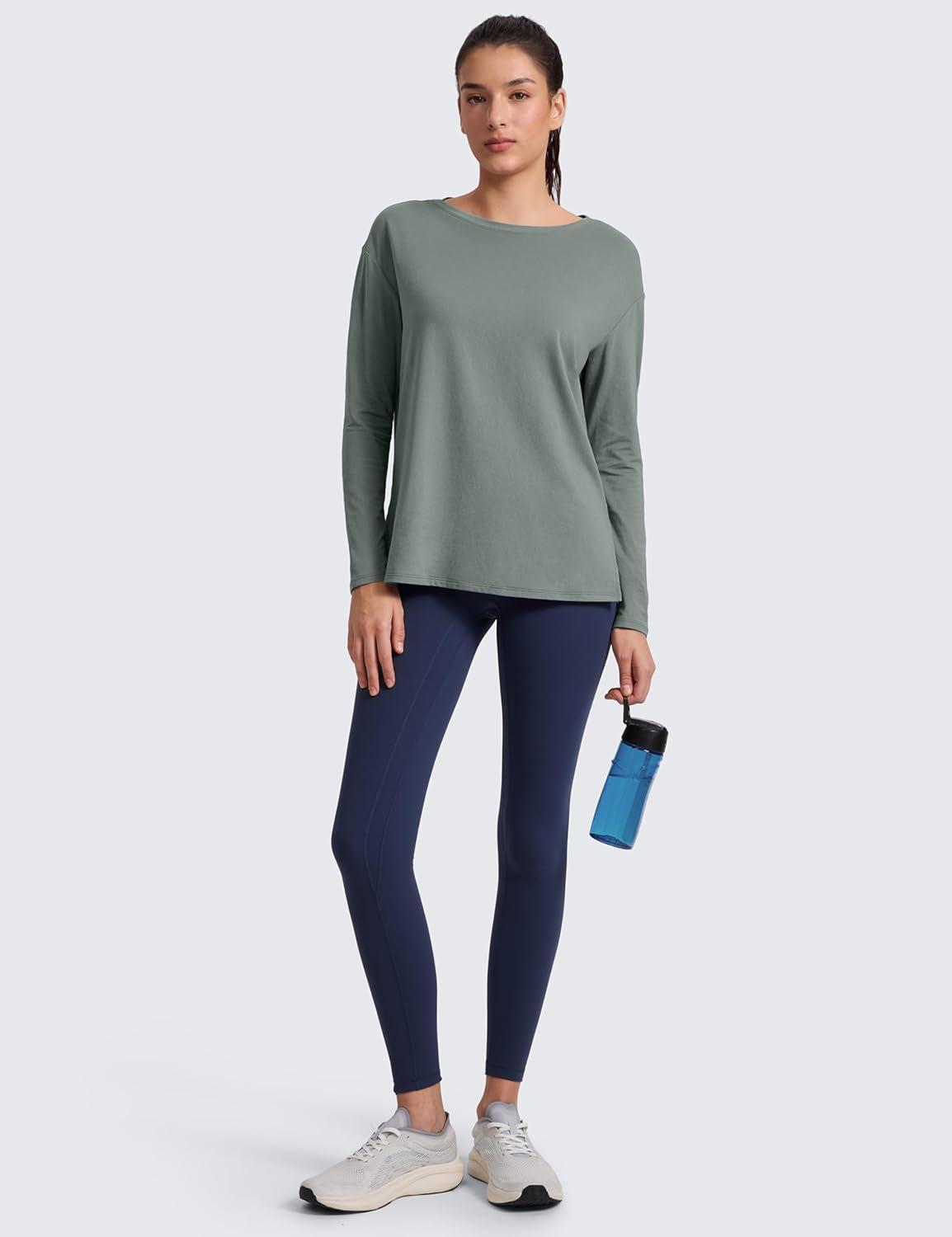 imageCRZ YOGA CottonBlend Long Sleeve Shirts for Women Boat Neck Workout Athletic Casual Going Out Tops Soft Fall TShirtGrey Sage