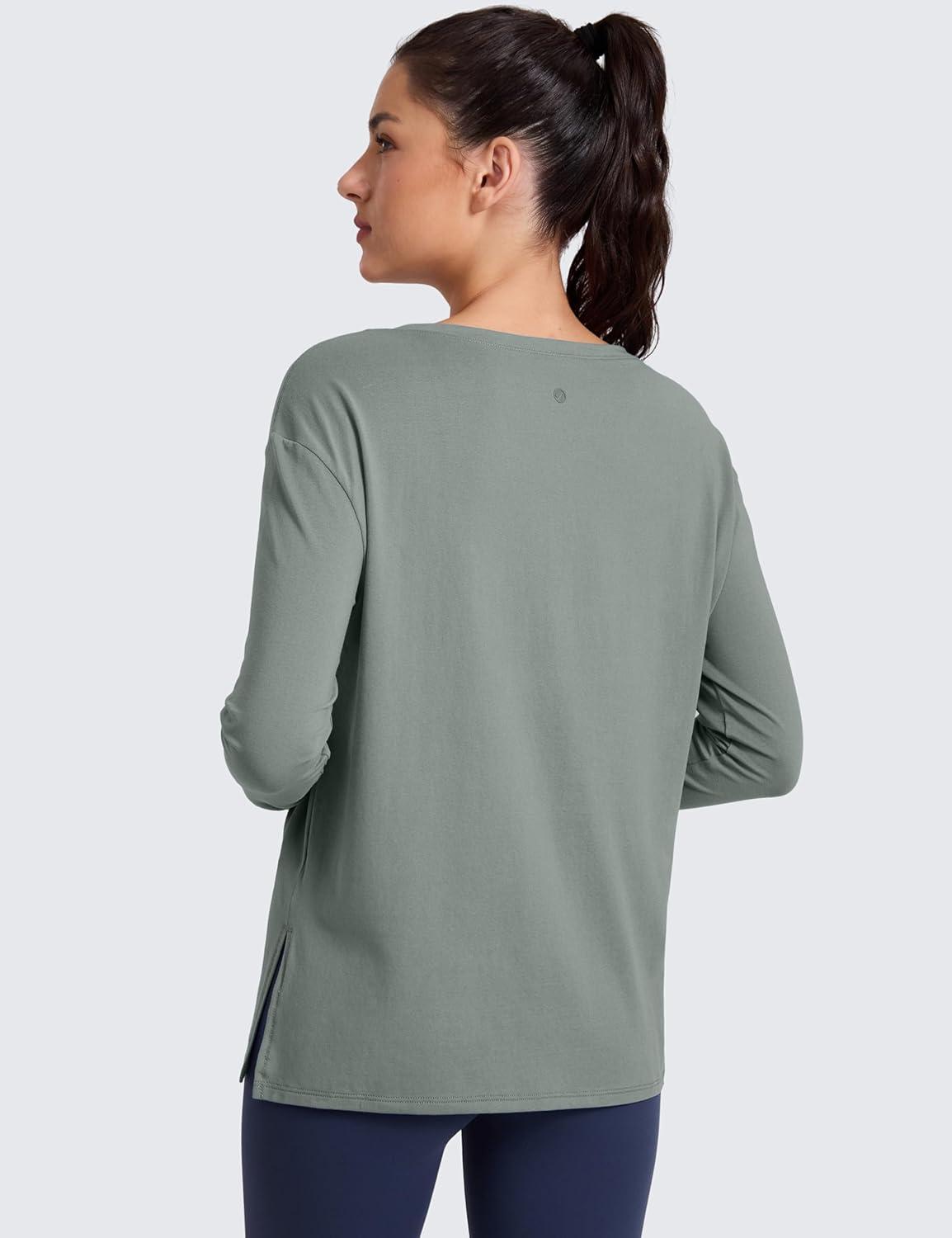 imageCRZ YOGA CottonBlend Long Sleeve Shirts for Women Boat Neck Workout Athletic Casual Going Out Tops Soft Fall TShirtGrey Sage