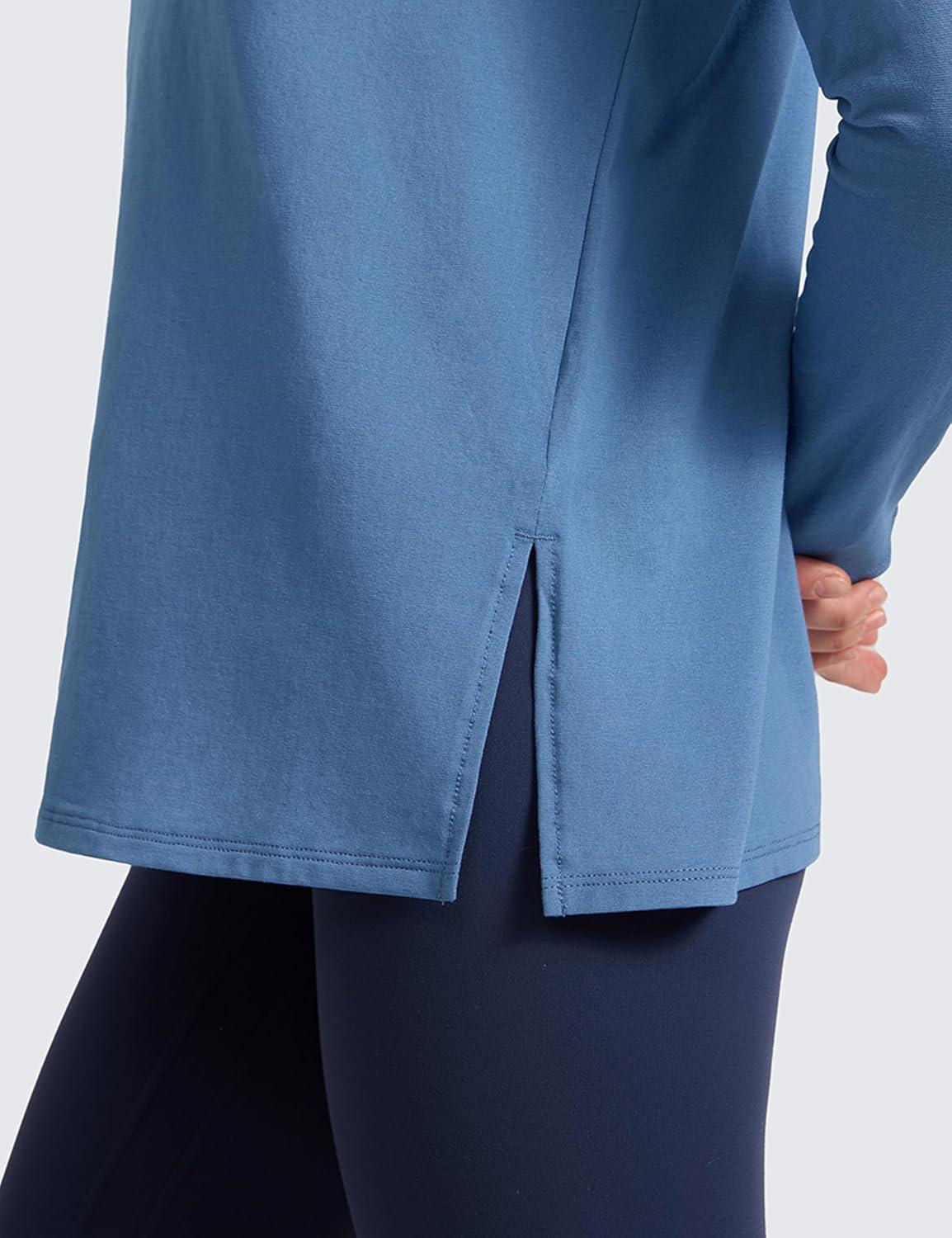 imageCRZ YOGA CottonBlend Long Sleeve Shirts for Women Boat Neck Workout Athletic Casual Going Out Tops Soft Fall TShirtWashed Denim