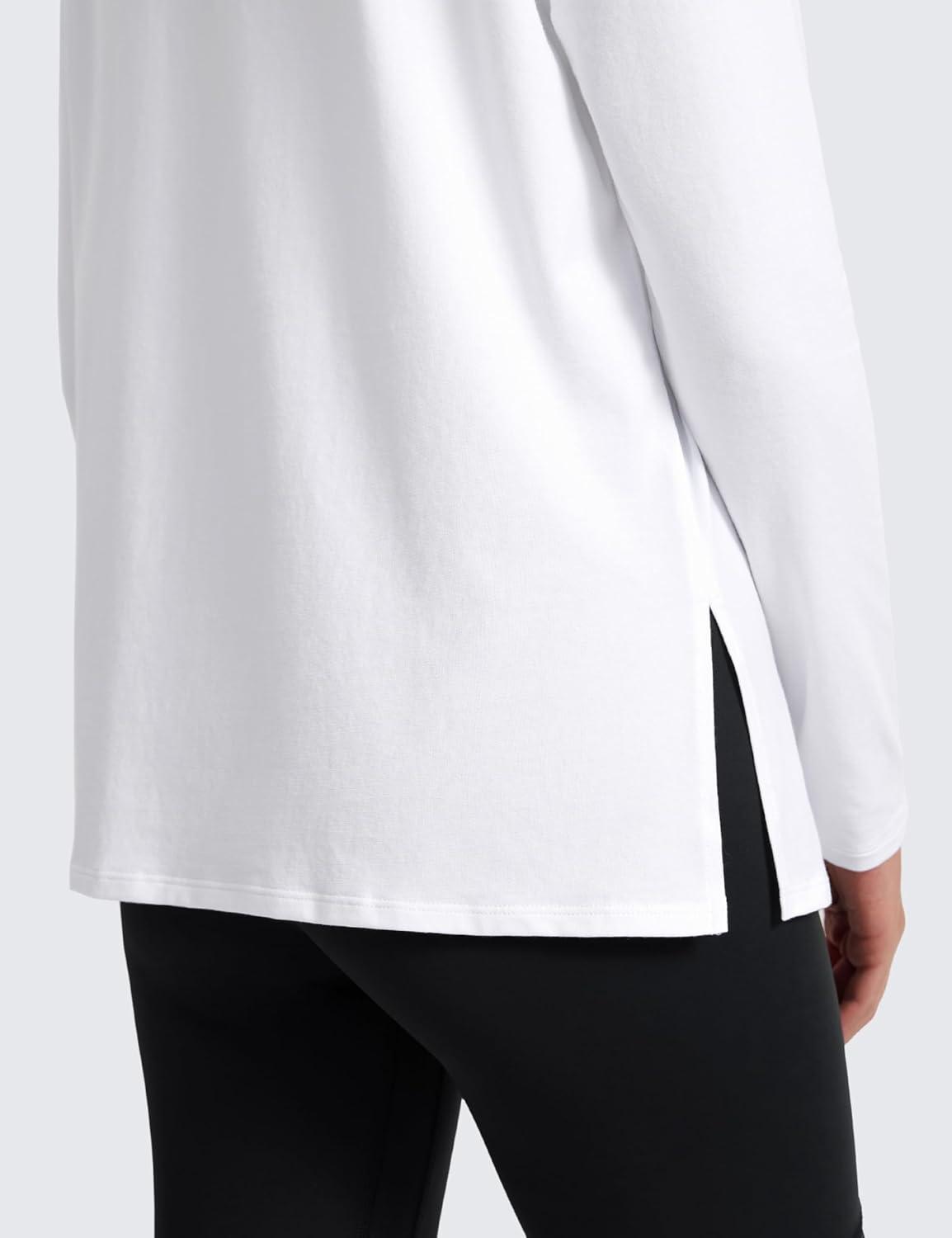 imageCRZ YOGA CottonBlend Long Sleeve Shirts for Women Boat Neck Workout Athletic Casual Going Out Tops Soft Fall TShirtWhite