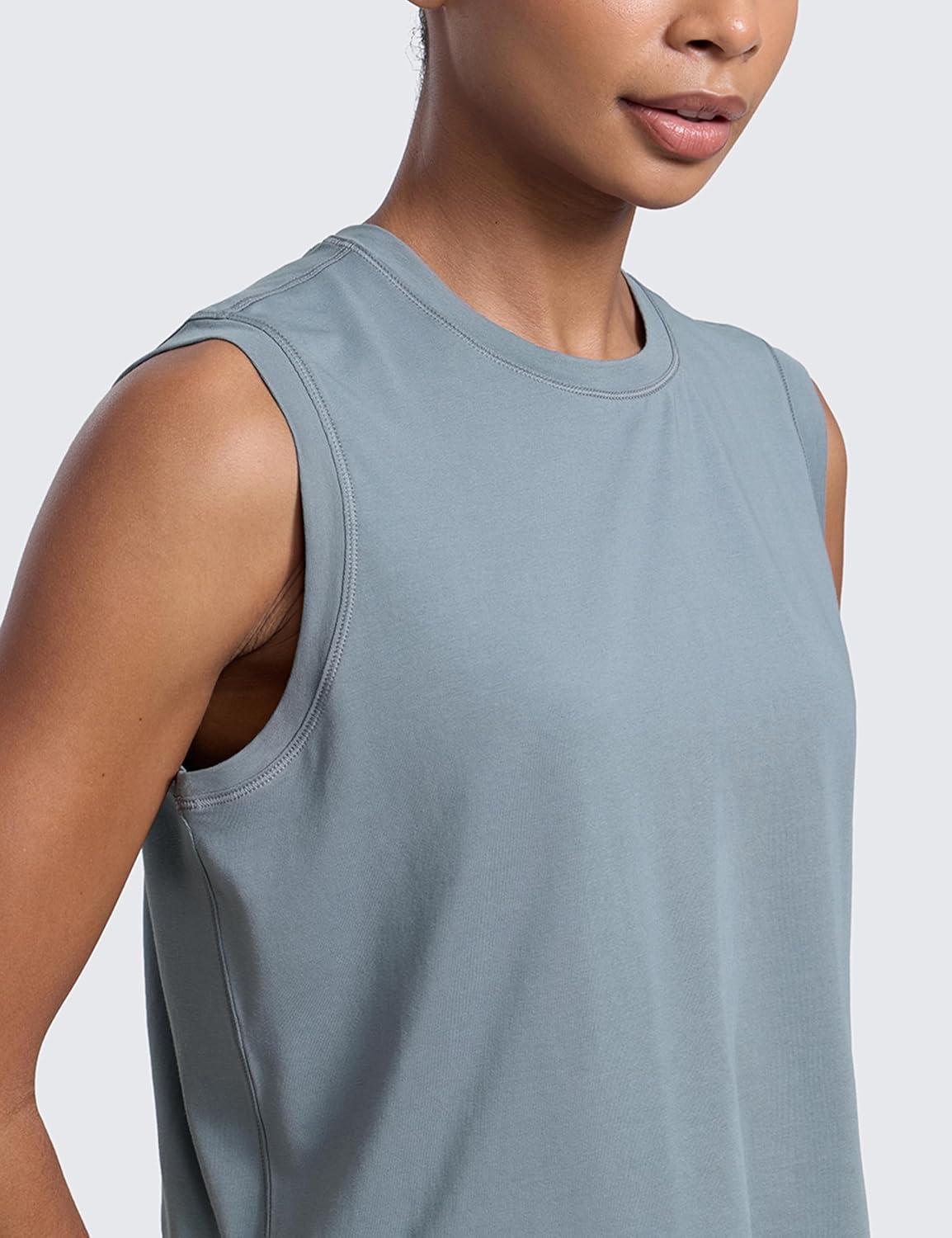 imageCRZ YOGA CottonBlend Workout Muscle Tank for Women Breathable Quick Dry High Neck Athletic Tops Casual Sleeveless ShirtsBelgian Blue