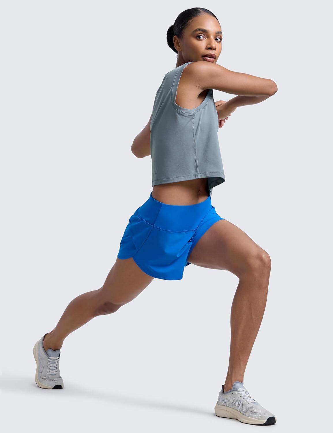 imageCRZ YOGA CottonBlend Workout Muscle Tank for Women Breathable Quick Dry High Neck Athletic Tops Casual Sleeveless ShirtsBelgian Blue