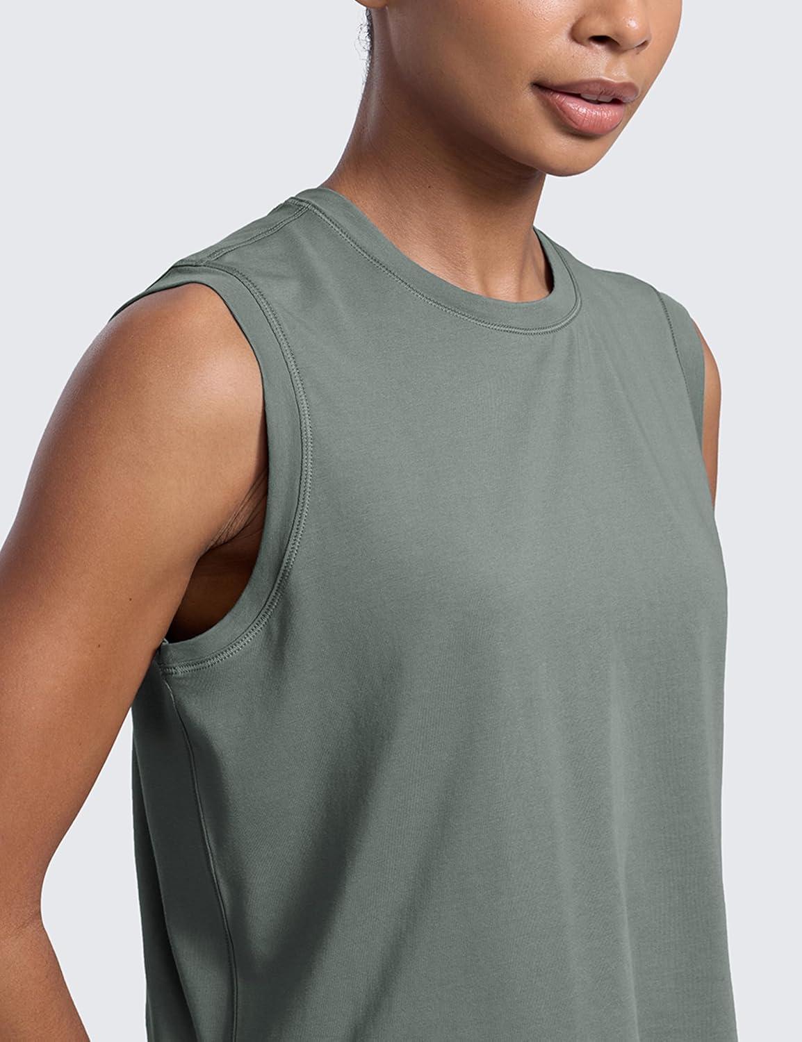 imageCRZ YOGA CottonBlend Workout Muscle Tank for Women Breathable Quick Dry High Neck Athletic Tops Casual Sleeveless ShirtsGrey Sage