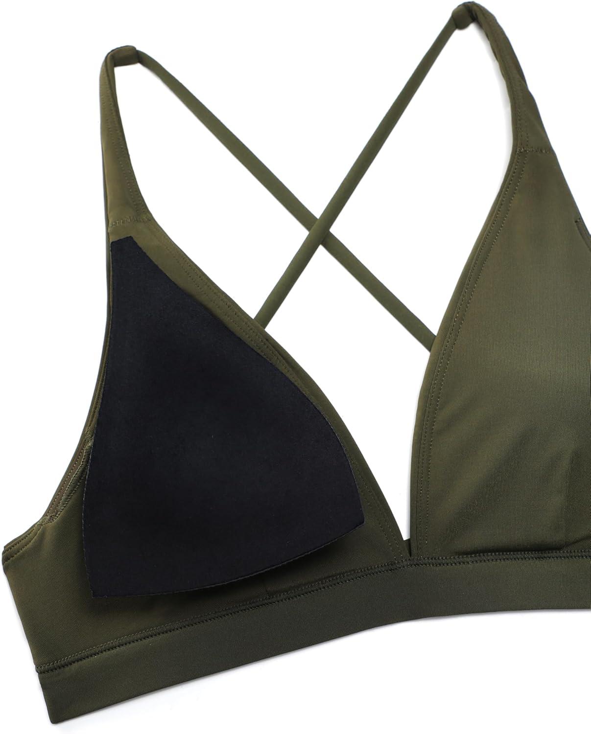 imageCRZ YOGA Deep V Neck Bikini Tops for Women Padded Criss Cross Back Triangle Sexy Swim Bathing Suit BraDark Olive