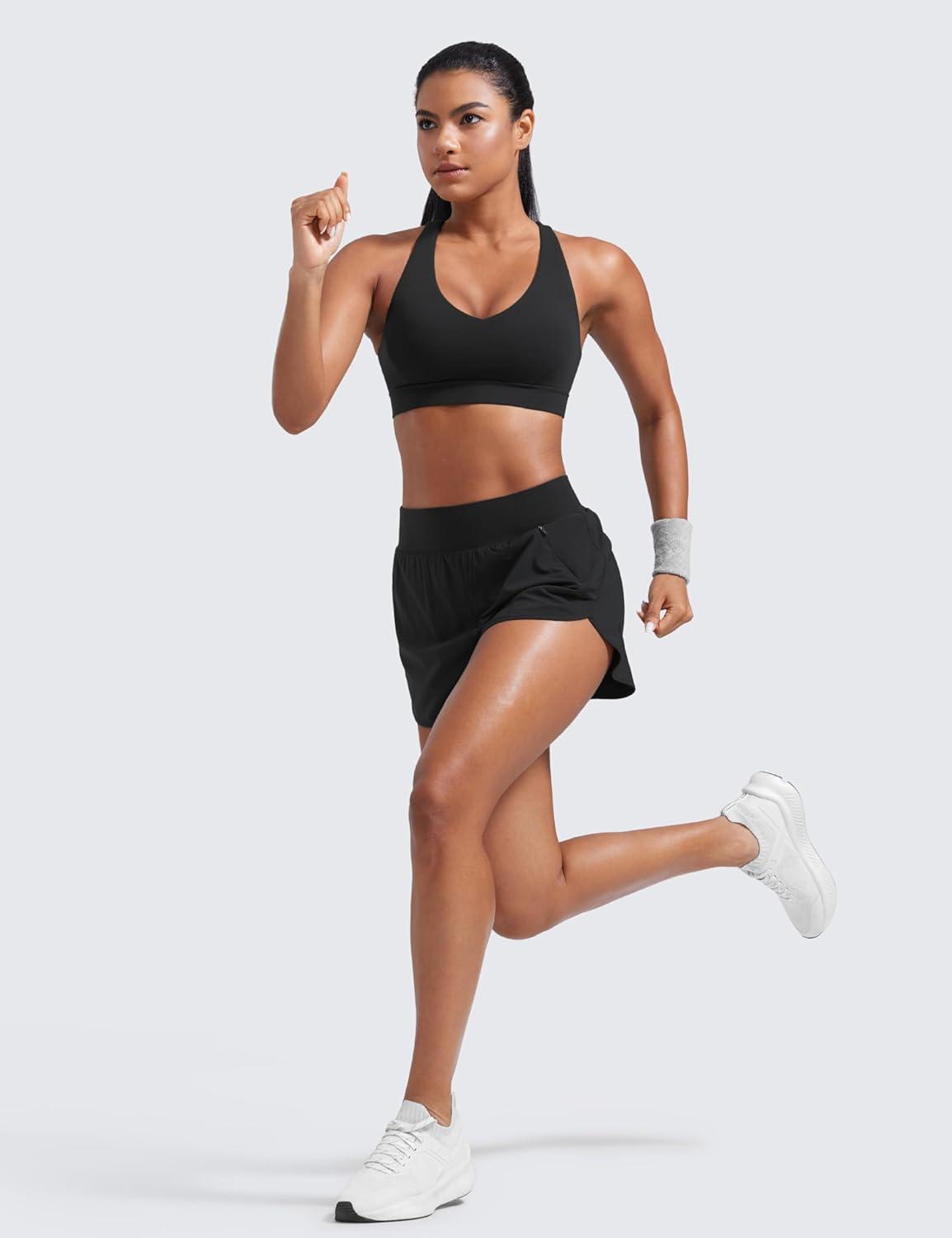 imageCRZ YOGA Dolphin Flat Waist Athletic Shorts for Women 3quot High Rise Quick Dry for Running Workout Gym Track with Zip PocketsBlack