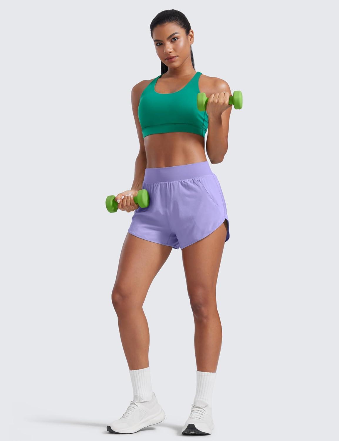imageCRZ YOGA Dolphin Flat Waist Athletic Shorts for Women 3quot High Rise Quick Dry for Running Workout Gym Track with Zip PocketsDark Lavender Purple