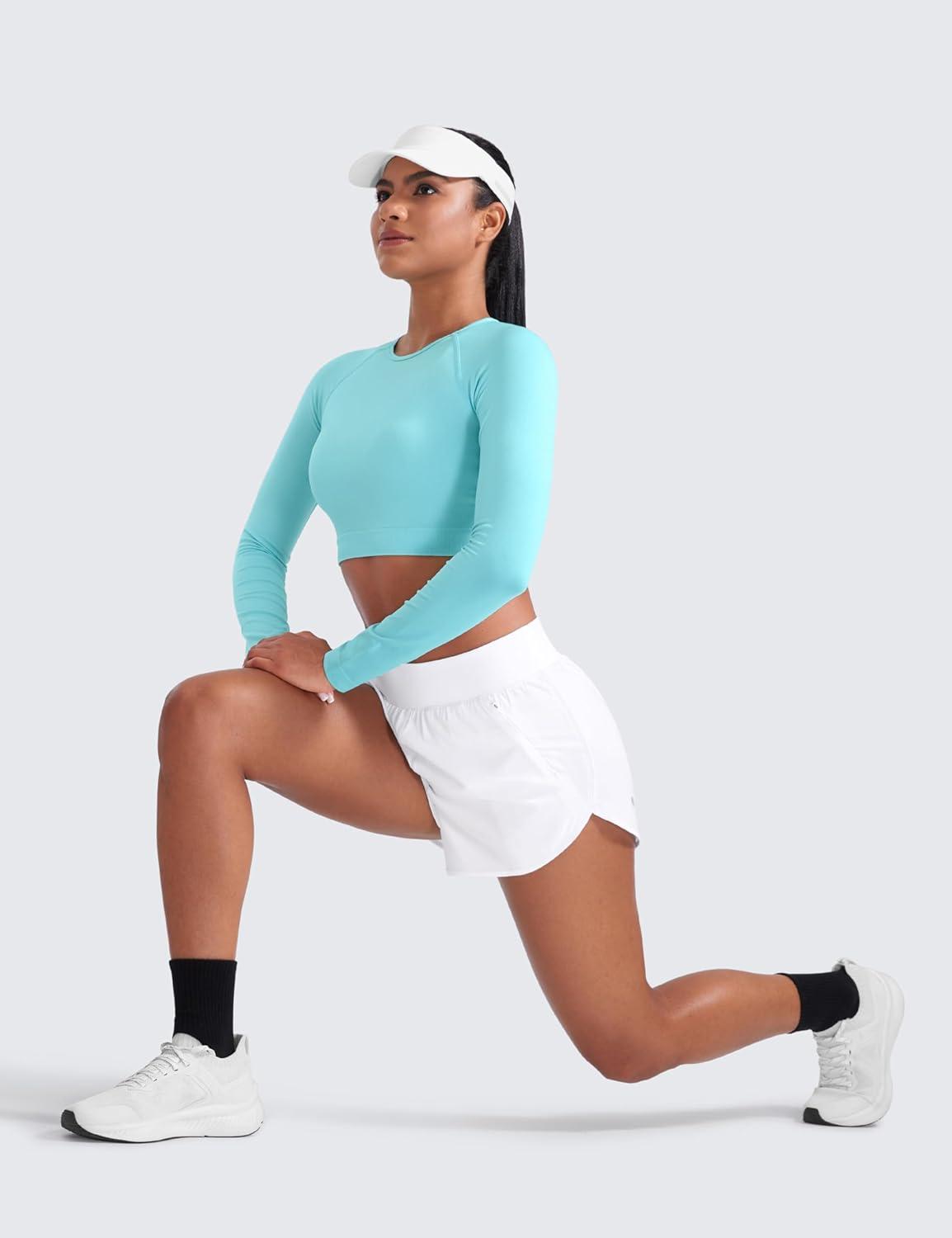 imageCRZ YOGA Dolphin Flat Waist Athletic Shorts for Women 3quot High Rise Quick Dry for Running Workout Gym Track with Zip PocketsWhite