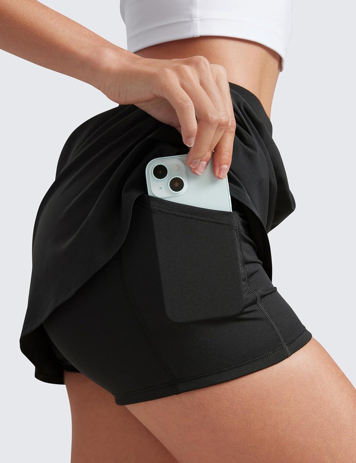 imageCRZ YOGA Dolphin Golf Skirts for Women A Line High Waisted Casual Athletic Mini Tennis Pickleball Skort with Zipper PocketBlack