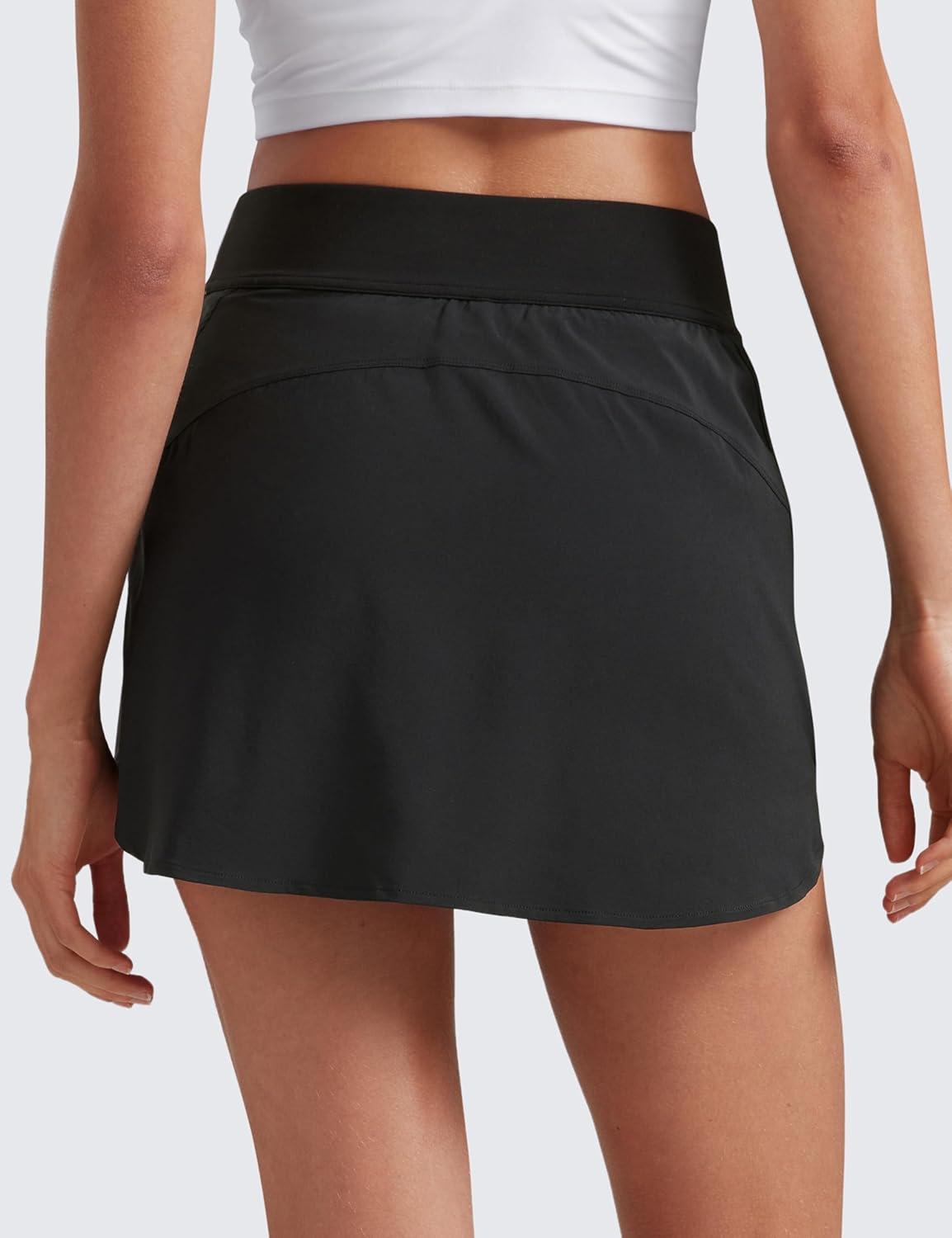 imageCRZ YOGA Dolphin Golf Skirts for Women A Line High Waisted Casual Athletic Mini Tennis Pickleball Skort with Zipper PocketBlack
