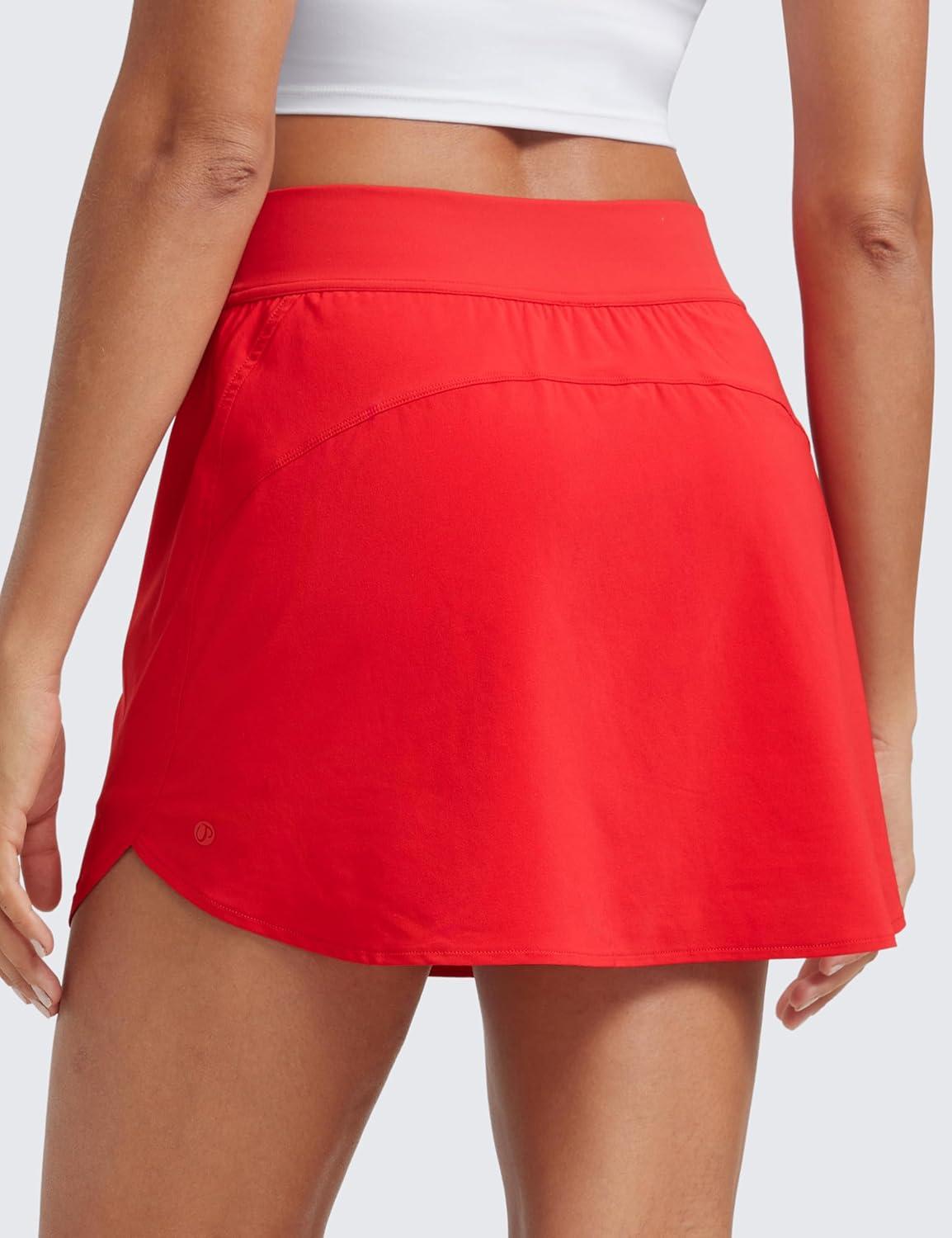 imageCRZ YOGA Dolphin Golf Skirts for Women A Line High Waisted Casual Athletic Mini Tennis Pickleball Skort with Zipper PocketDeep Red