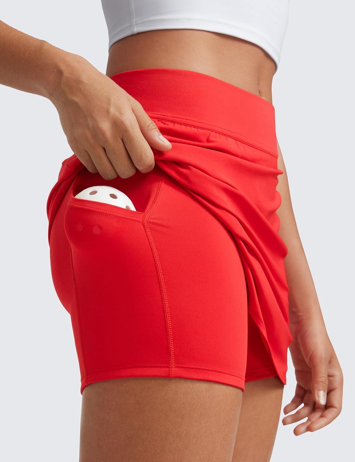 imageCRZ YOGA Dolphin Golf Skirts for Women A Line High Waisted Casual Athletic Mini Tennis Pickleball Skort with Zipper PocketDeep Red