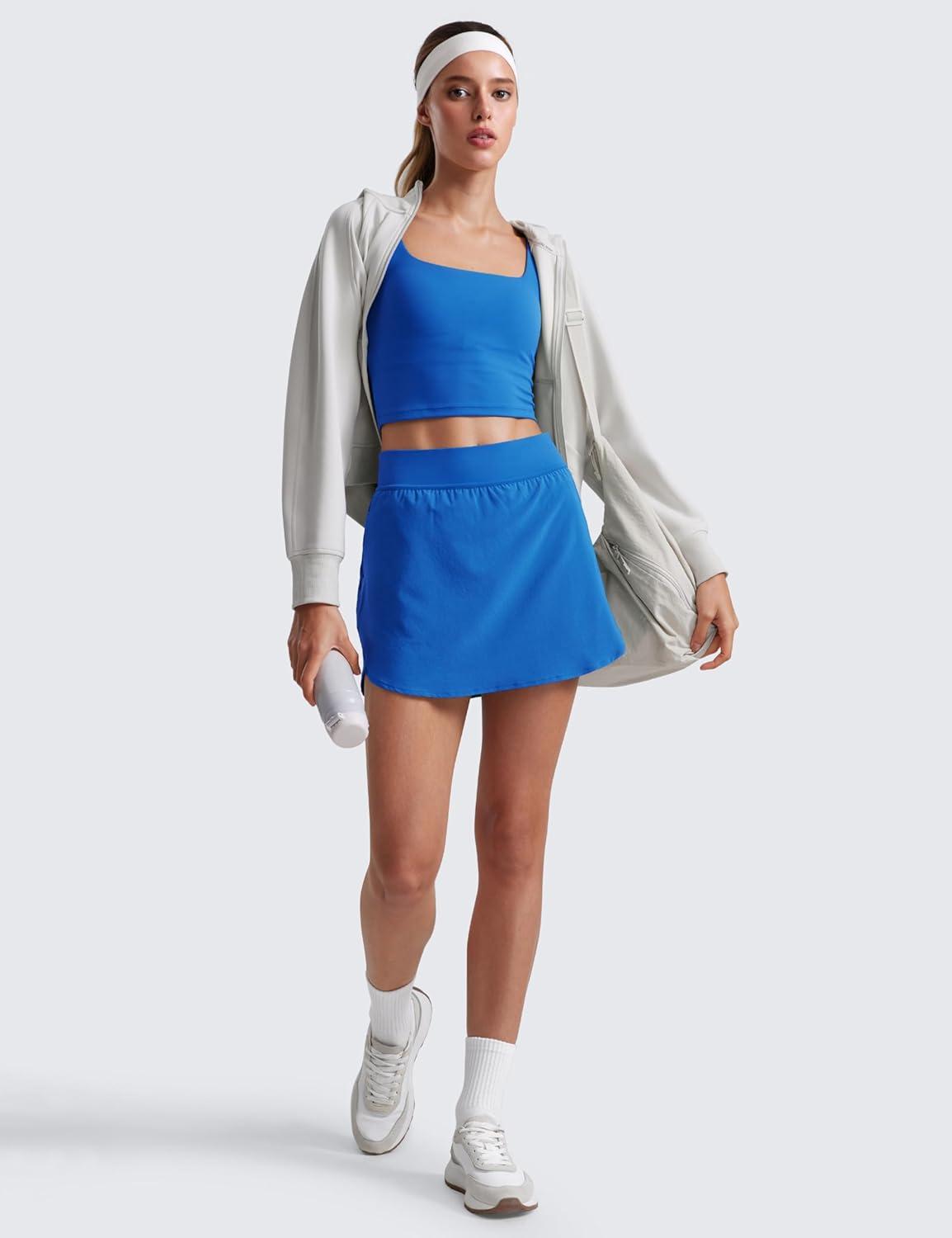 imageCRZ YOGA Dolphin Golf Skirts for Women A Line High Waisted Casual Athletic Mini Tennis Pickleball Skort with Zipper PocketSparkle Blue