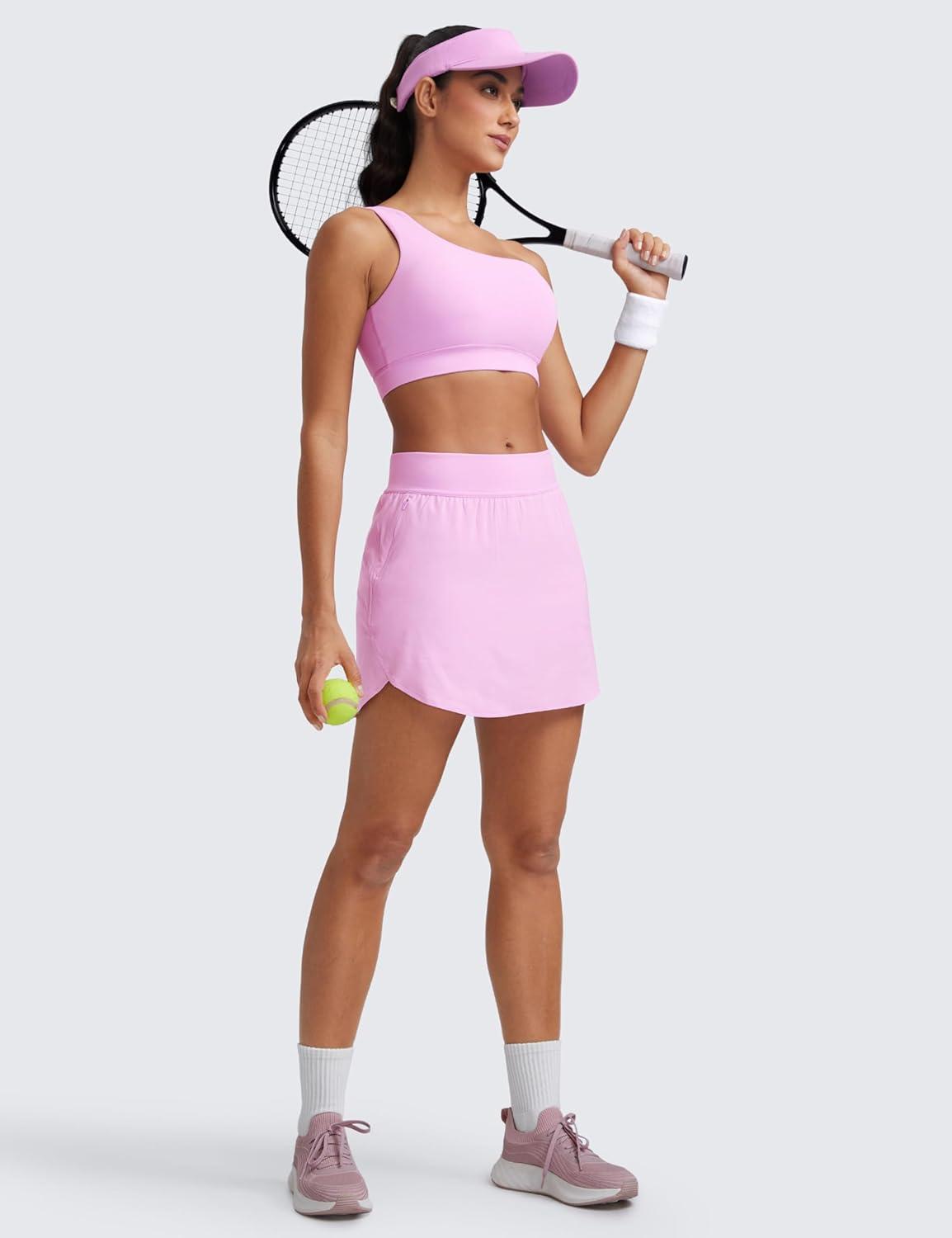 imageCRZ YOGA Dolphin Golf Skirts for Women A Line High Waisted Casual Athletic Mini Tennis Pickleball Skort with Zipper PocketVita Pink