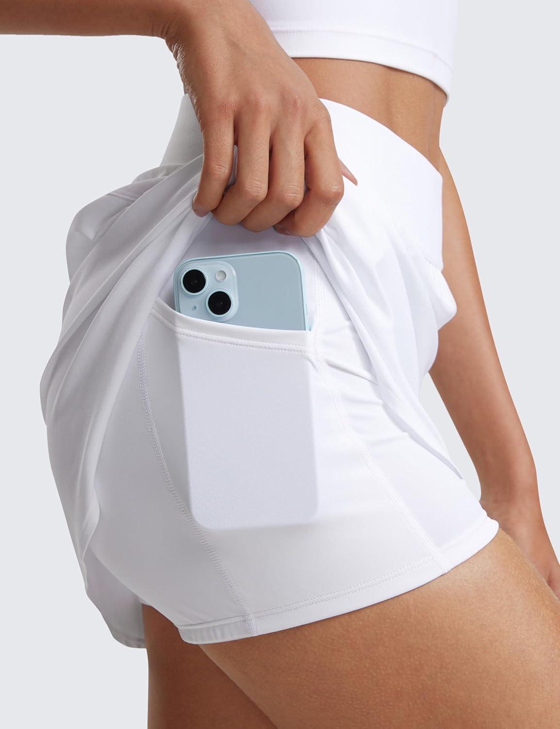 imageCRZ YOGA Dolphin Golf Skirts for Women A Line High Waisted Casual Athletic Mini Tennis Pickleball Skort with Zipper PocketWhite