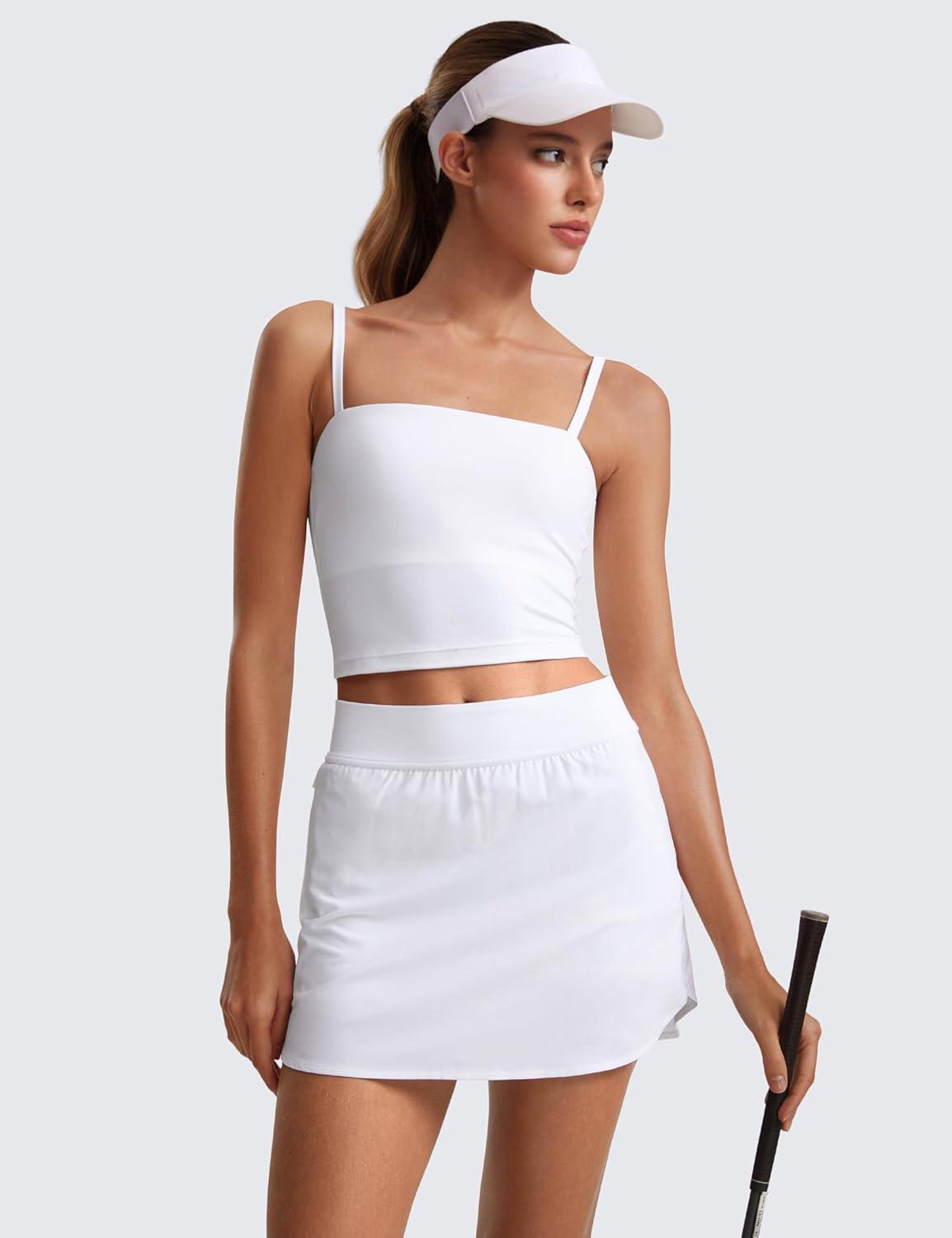 imageCRZ YOGA Dolphin Golf Skirts for Women A Line High Waisted Casual Athletic Mini Tennis Pickleball Skort with Zipper PocketWhite