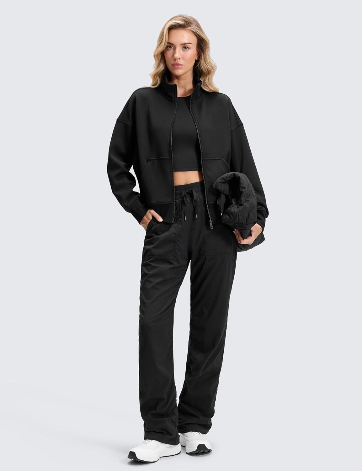 imageCRZ YOGA Fleece Lined Athletic Pants for Women 30quot Water Resistance Thermal Casual Work Winter Outdoor Joggers WarmBlack