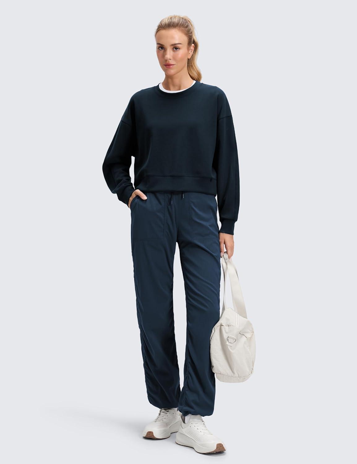 imageCRZ YOGA Fleece Lined Athletic Pants for Women 30quot Water Resistance Thermal Casual Work Winter Outdoor Joggers WarmInk Blue