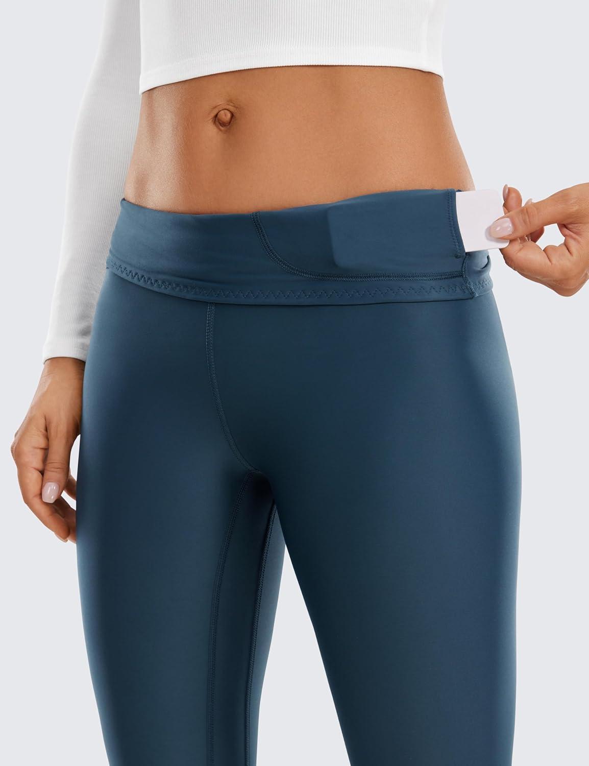 imageCRZ YOGA Fleece Lined Leggings 28 Thermal Casual Lounge Workout Yoga Womens Full Length Pants Winter WarmFrench Navy