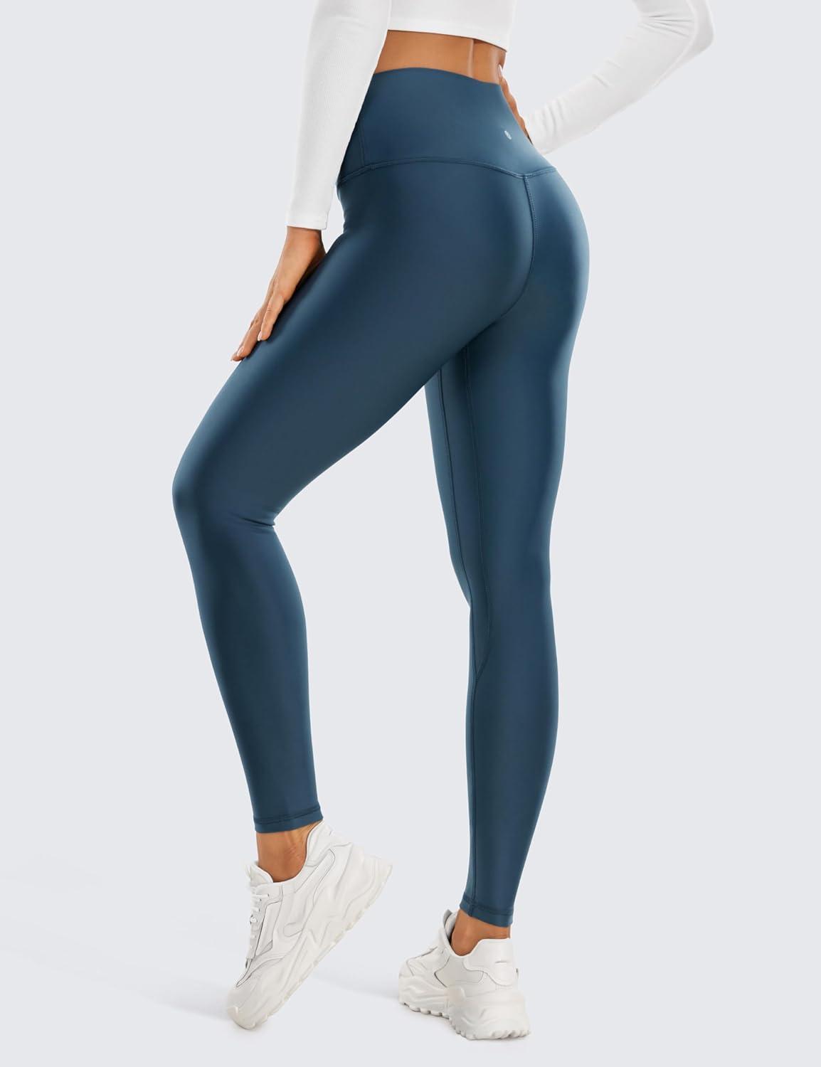 imageCRZ YOGA Fleece Lined Leggings 28 Thermal Casual Lounge Workout Yoga Womens Full Length Pants Winter WarmFrench Navy