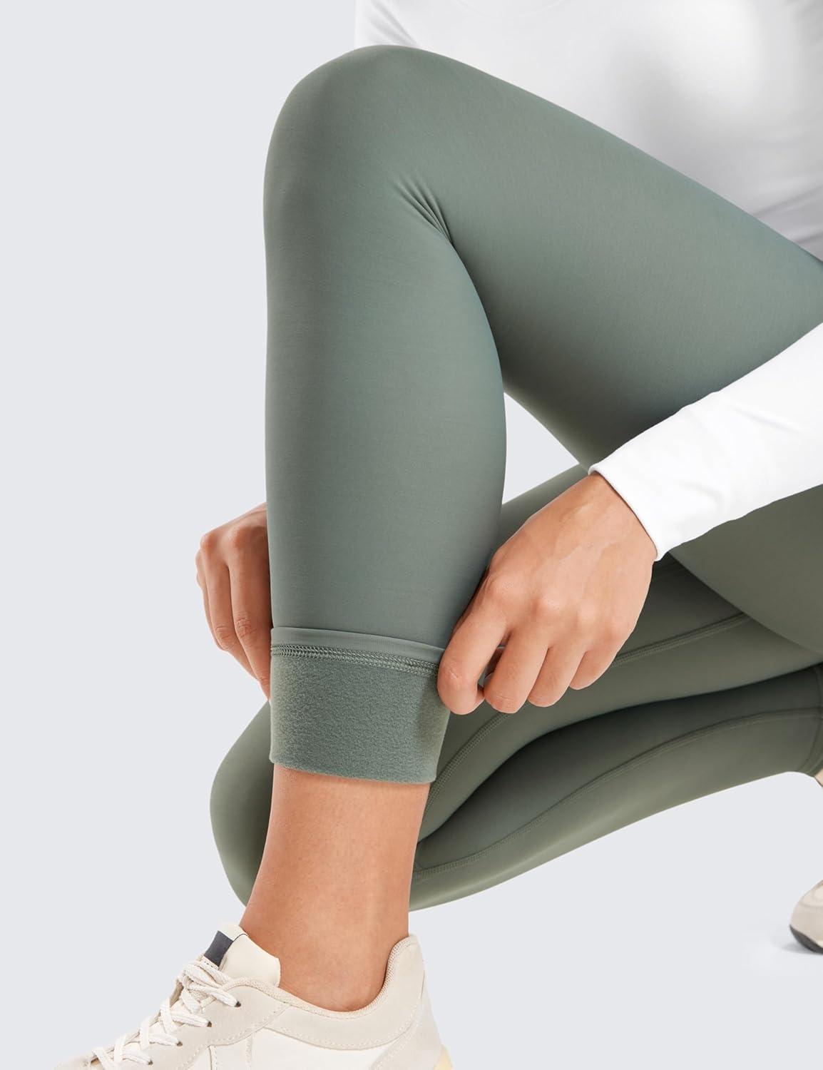 imageCRZ YOGA Fleece Lined Leggings 28 Thermal Casual Lounge Workout Yoga Womens Full Length Pants Winter WarmGrey Sage