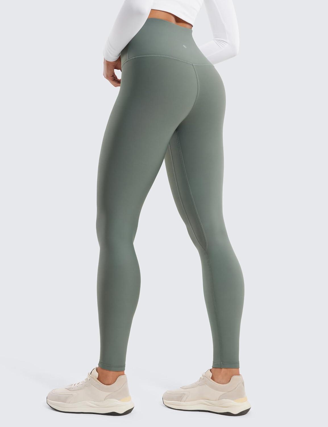 imageCRZ YOGA Fleece Lined Leggings 28 Thermal Casual Lounge Workout Yoga Womens Full Length Pants Winter WarmGrey Sage