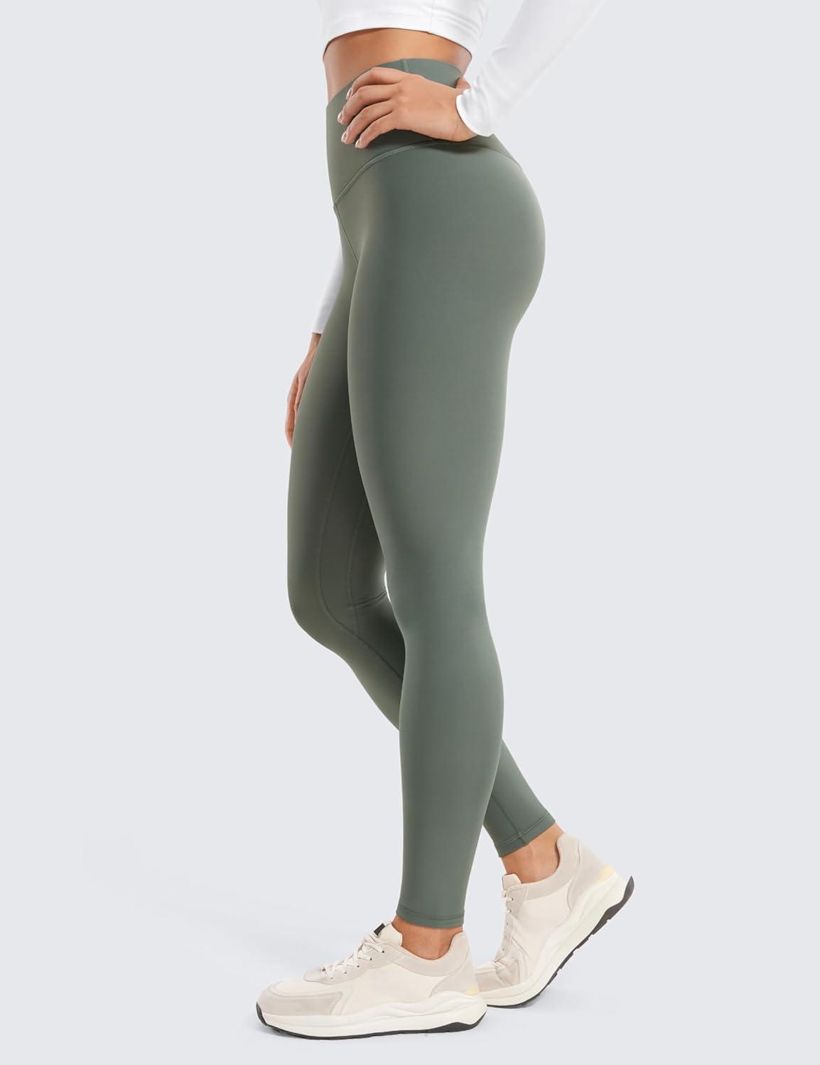 imageCRZ YOGA Fleece Lined Leggings 28 Thermal Casual Lounge Workout Yoga Womens Full Length Pants Winter WarmGrey Sage