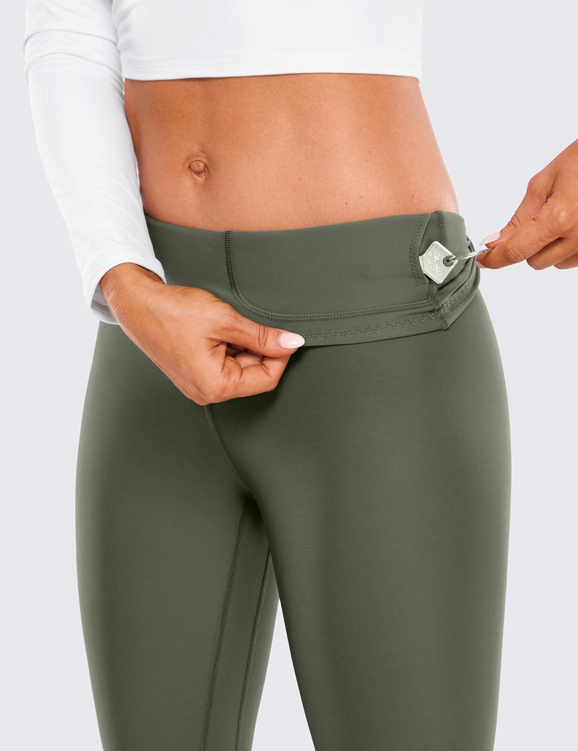 imageCRZ YOGA Fleece Lined Leggings 28 Thermal Casual Lounge Workout Yoga Womens Full Length Pants Winter WarmOlive Green