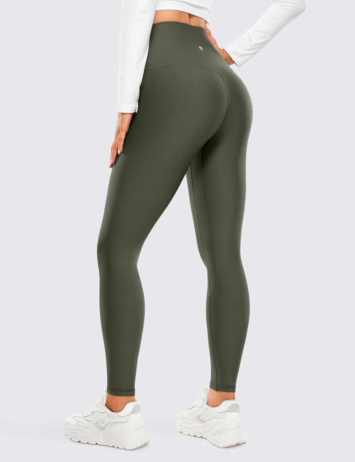 imageCRZ YOGA Fleece Lined Leggings 28 Thermal Casual Lounge Workout Yoga Womens Full Length Pants Winter WarmOlive Green