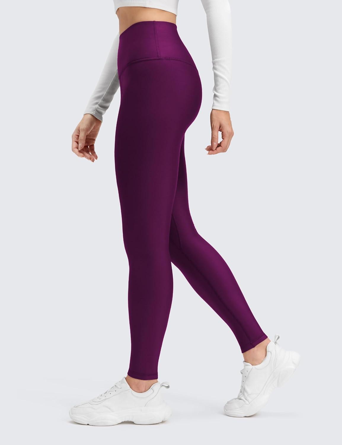 imageCRZ YOGA Fleece Lined Leggings 28 Thermal Casual Lounge Workout Yoga Womens Full Length Pants Winter WarmPlum Magenta