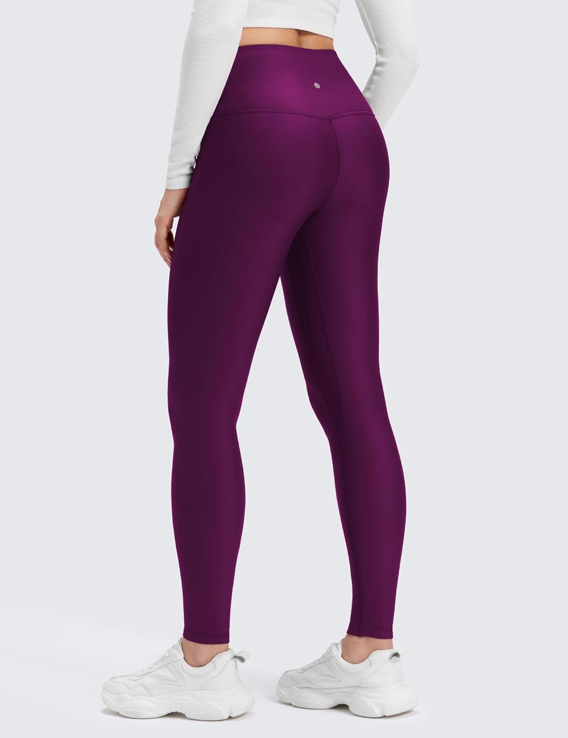 imageCRZ YOGA Fleece Lined Leggings 28 Thermal Casual Lounge Workout Yoga Womens Full Length Pants Winter WarmPlum Magenta