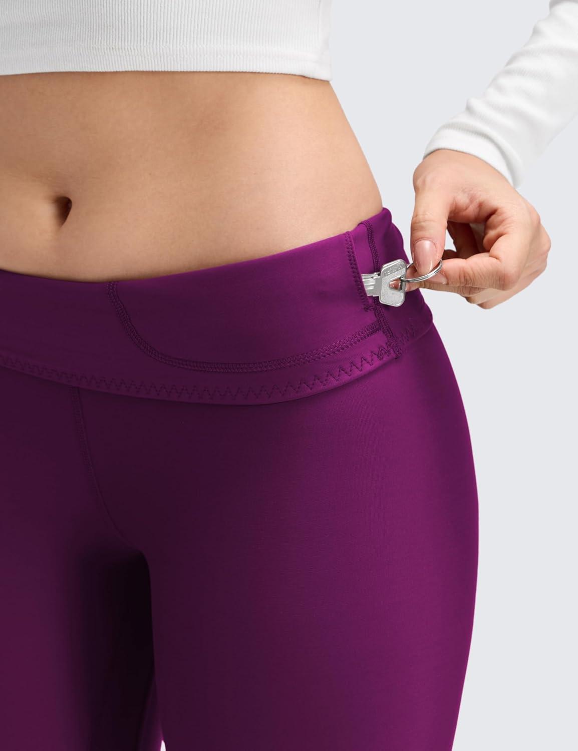 imageCRZ YOGA Fleece Lined Leggings 28 Thermal Casual Lounge Workout Yoga Womens Full Length Pants Winter WarmPlum Magenta