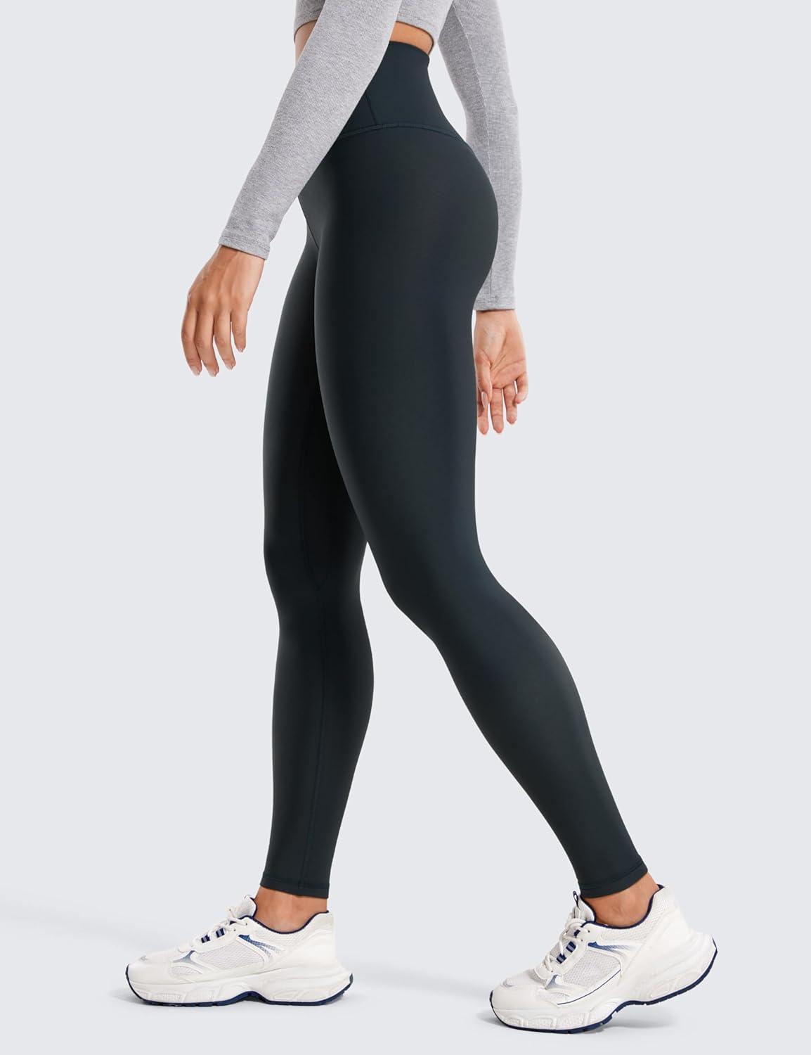 imageCRZ YOGA Fleece Lined Leggings 28 Thermal Casual Lounge Workout Yoga Womens Full Length Pants Winter WarmTrue Navy