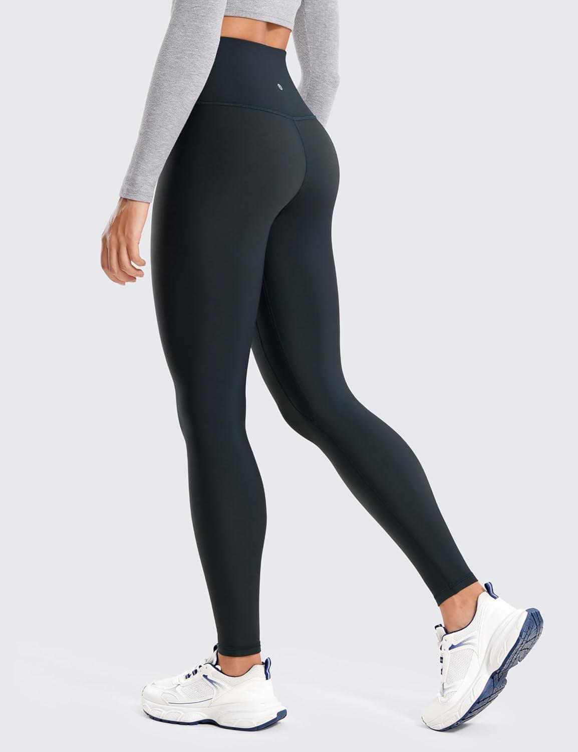 imageCRZ YOGA Fleece Lined Leggings 28 Thermal Casual Lounge Workout Yoga Womens Full Length Pants Winter WarmTrue Navy