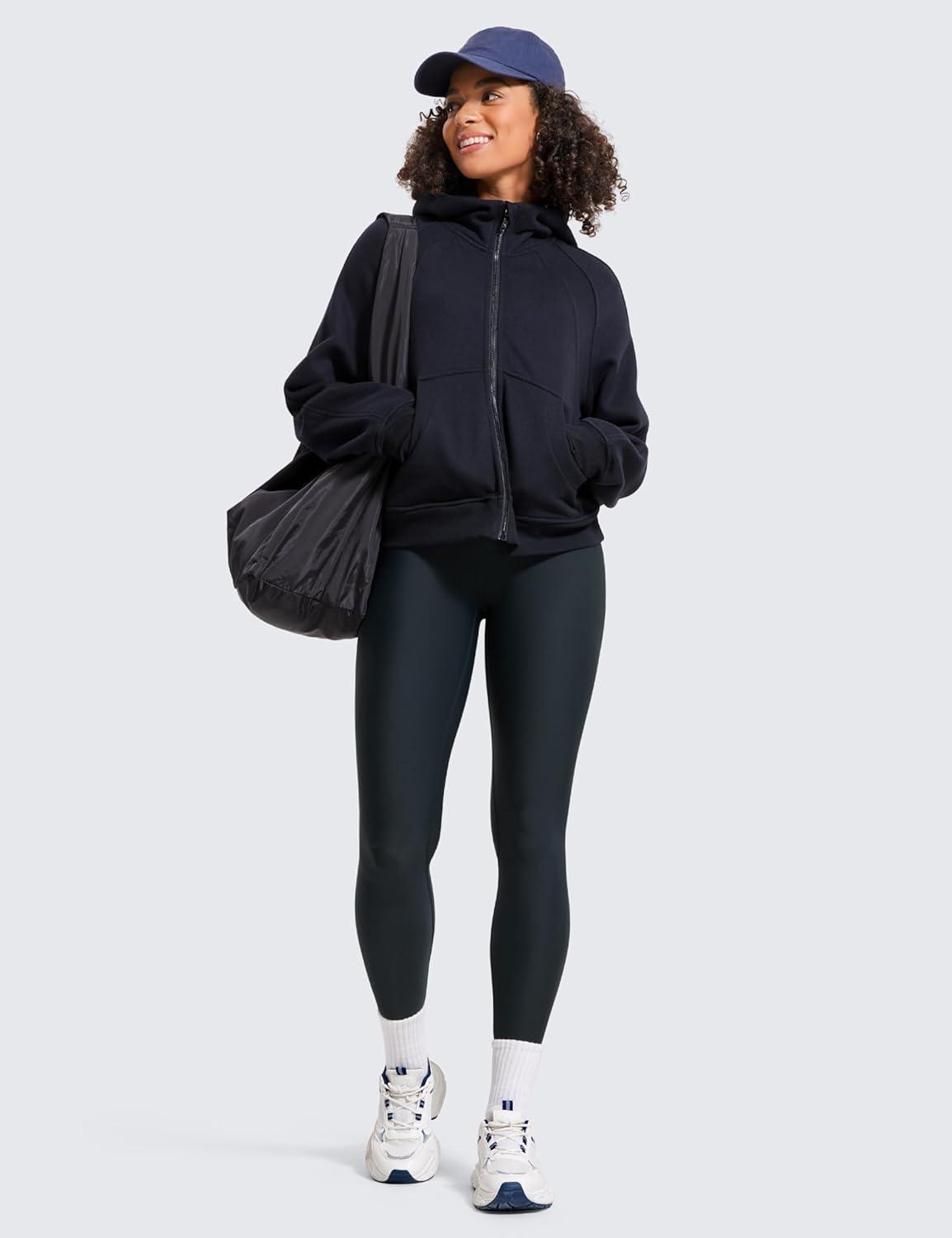 imageCRZ YOGA Fleece Lined Leggings 28 Thermal Casual Lounge Workout Yoga Womens Full Length Pants Winter WarmTrue Navy