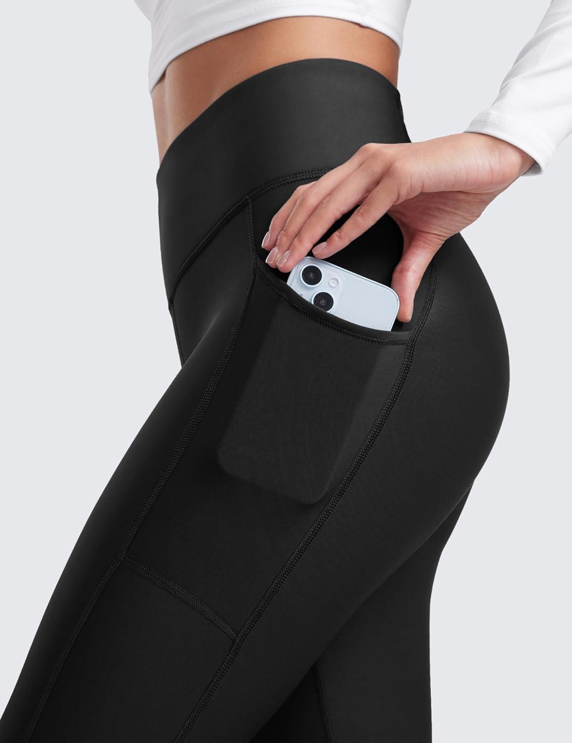 imageCRZ YOGA Fleece Lined Leggings Pockets 25 Thermal High Waisted Casual Lounge Workout Womens Yoga Pants Winter WarmBlack