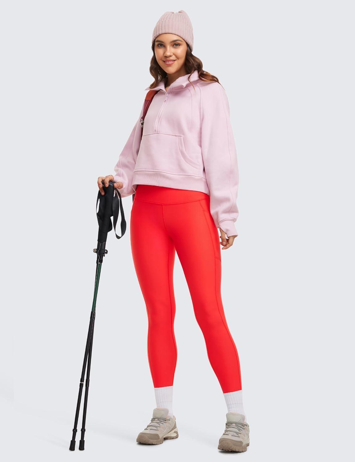 imageCRZ YOGA Fleece Lined Leggings Pockets 25 Thermal High Waisted Casual Lounge Workout Womens Yoga Pants Winter WarmDark Red