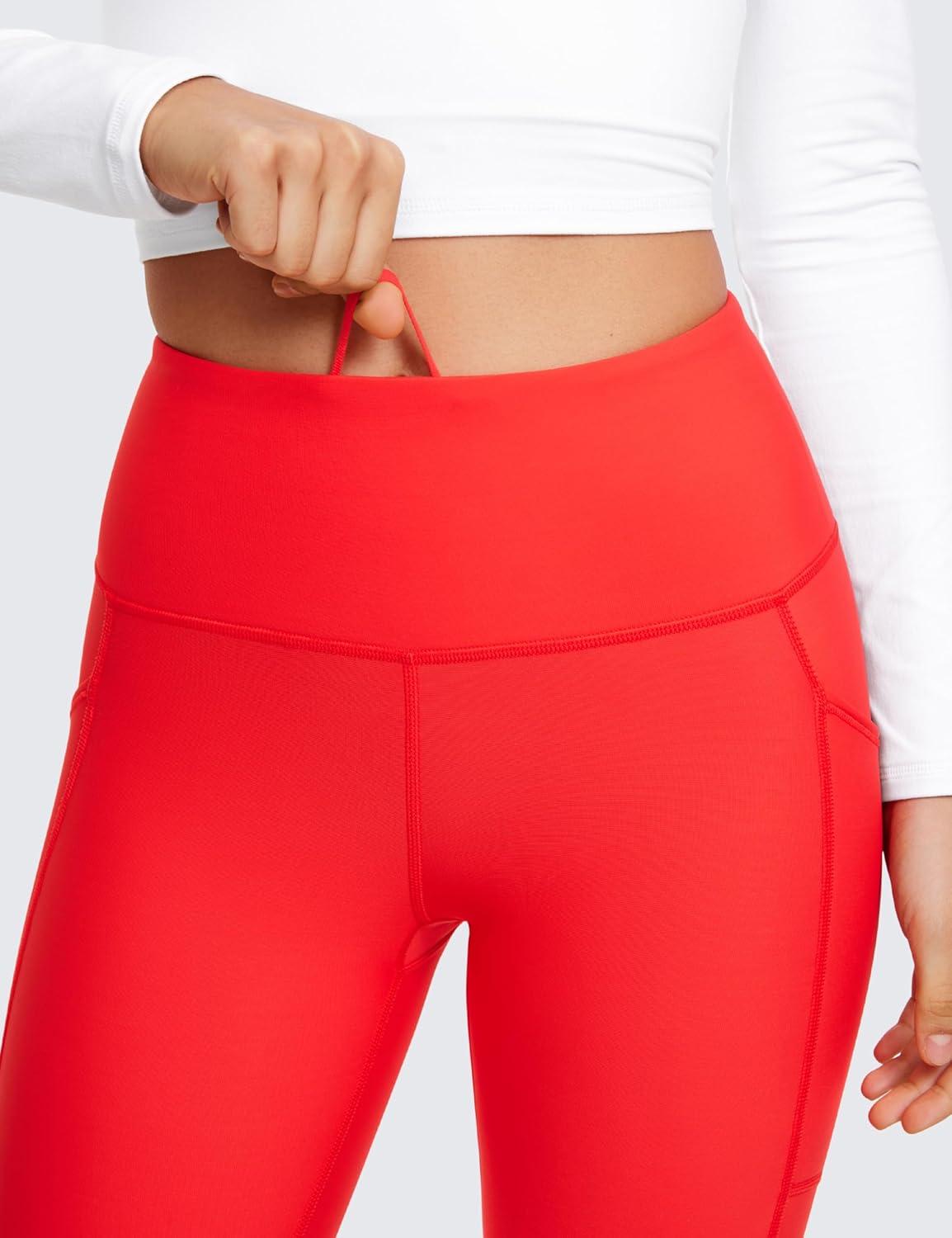 imageCRZ YOGA Fleece Lined Leggings Pockets 25 Thermal High Waisted Casual Lounge Workout Womens Yoga Pants Winter WarmDark Red