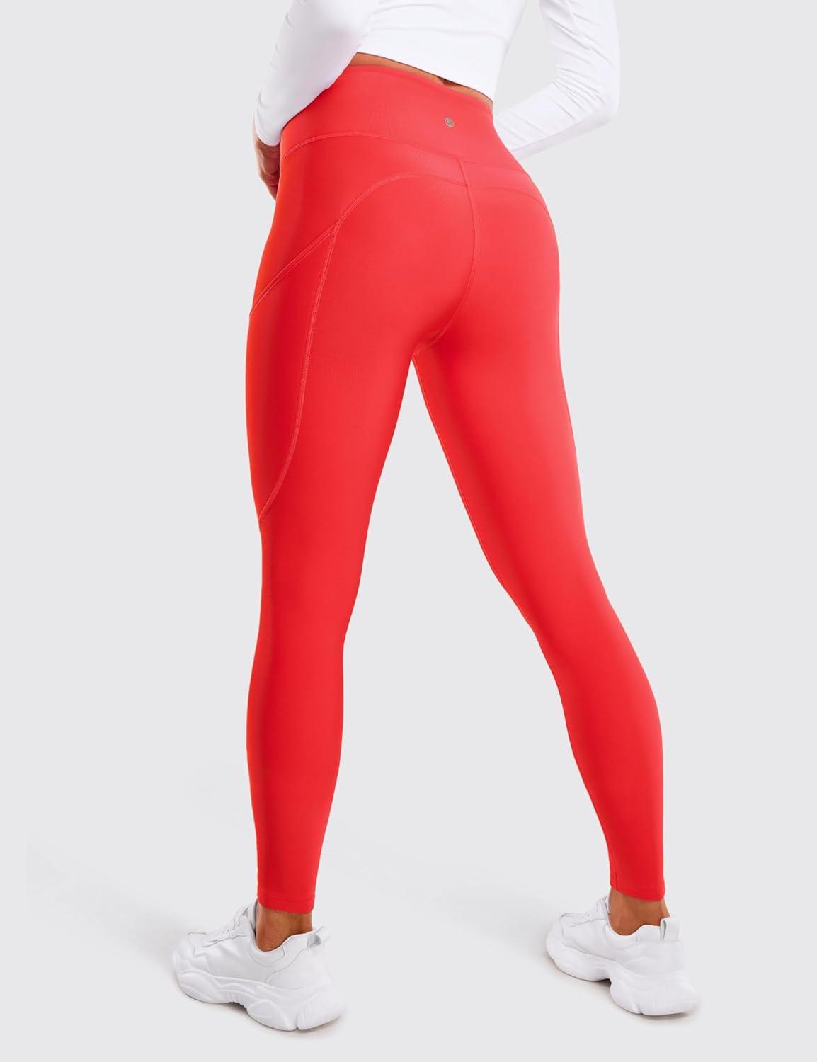 imageCRZ YOGA Fleece Lined Leggings Pockets 28 Thermal Casual Lounge Workout Womens Yoga Full Length Pants Winter WarmDeep Red