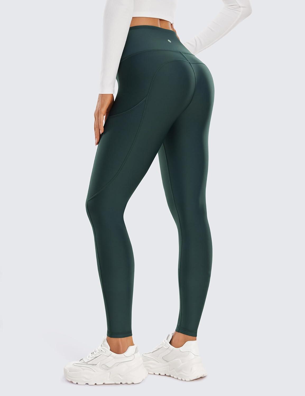 imageCRZ YOGA Fleece Lined Leggings Pockets 28 Thermal Casual Lounge Workout Womens Yoga Full Length Pants Winter WarmForest Dark Green