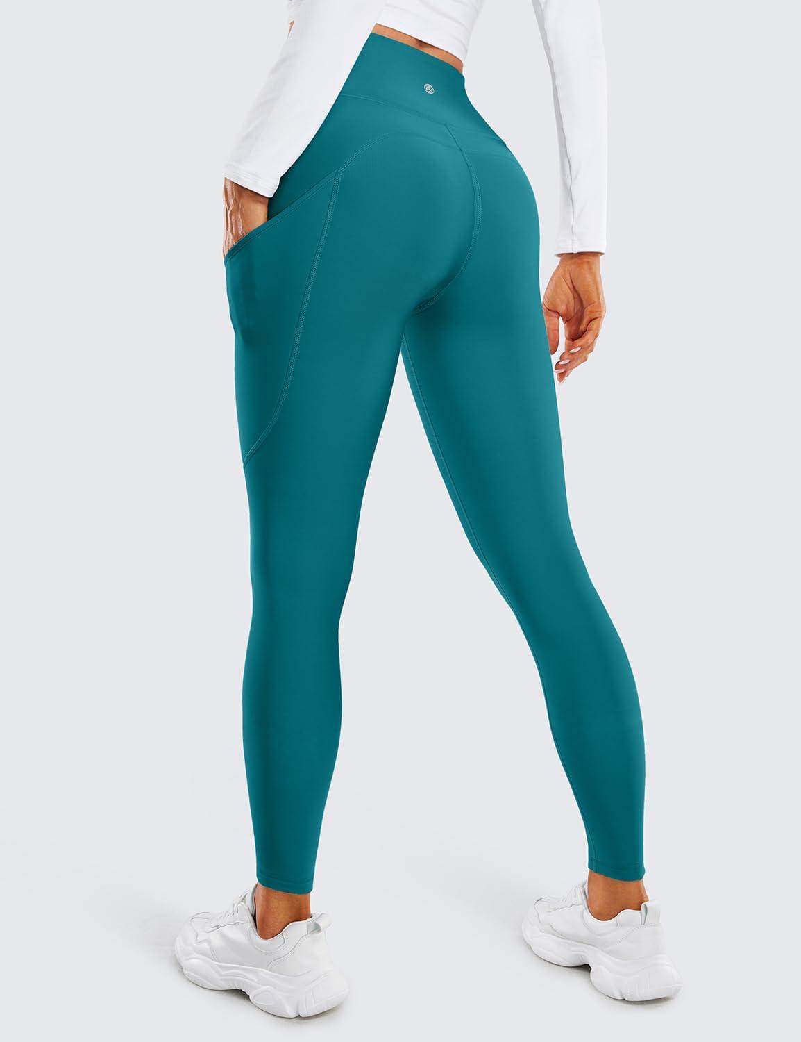 imageCRZ YOGA Fleece Lined Leggings Pockets 28 Thermal Casual Lounge Workout Womens Yoga Full Length Pants Winter WarmGreen Jade