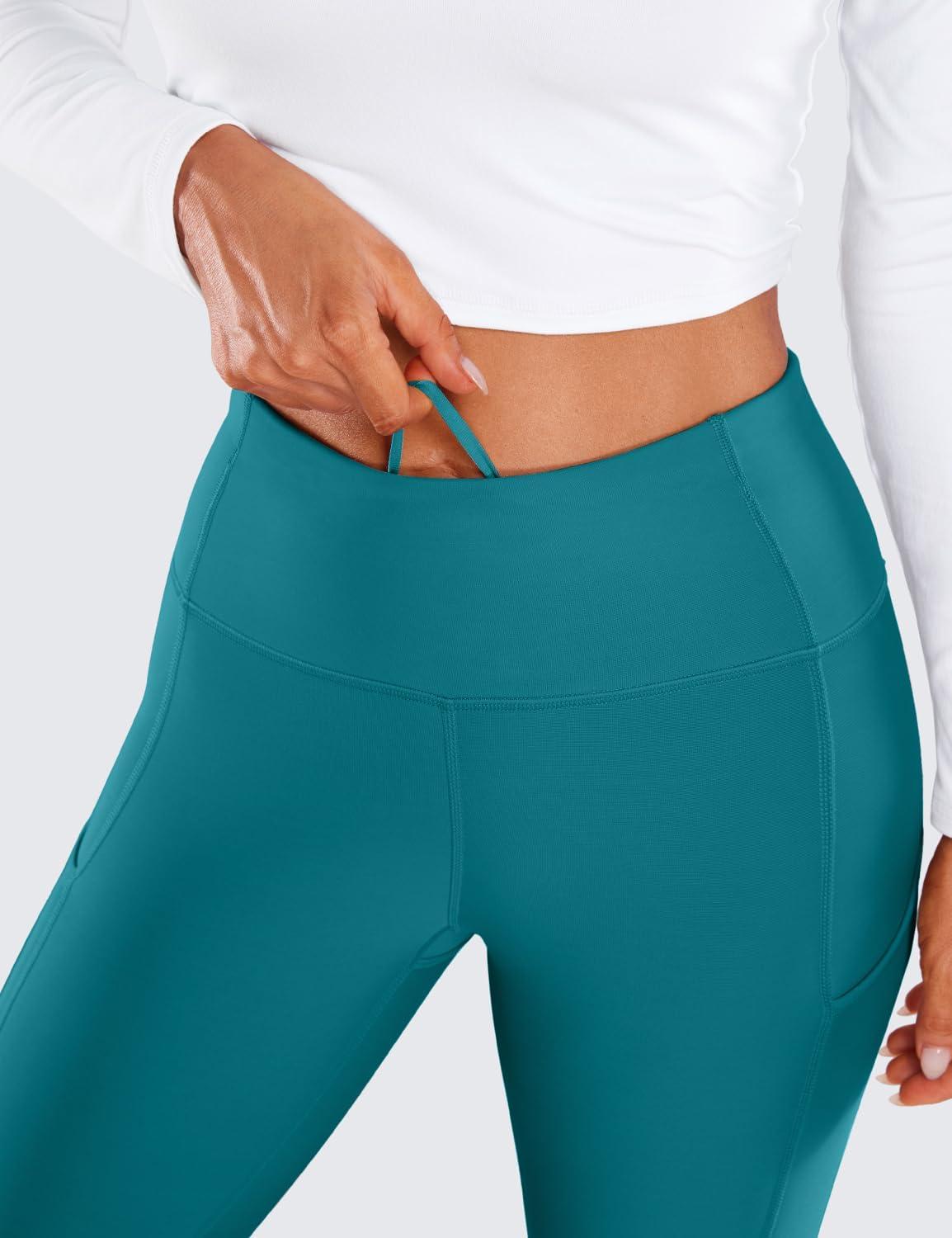 imageCRZ YOGA Fleece Lined Leggings Pockets 28 Thermal Casual Lounge Workout Womens Yoga Full Length Pants Winter WarmGreen Jade