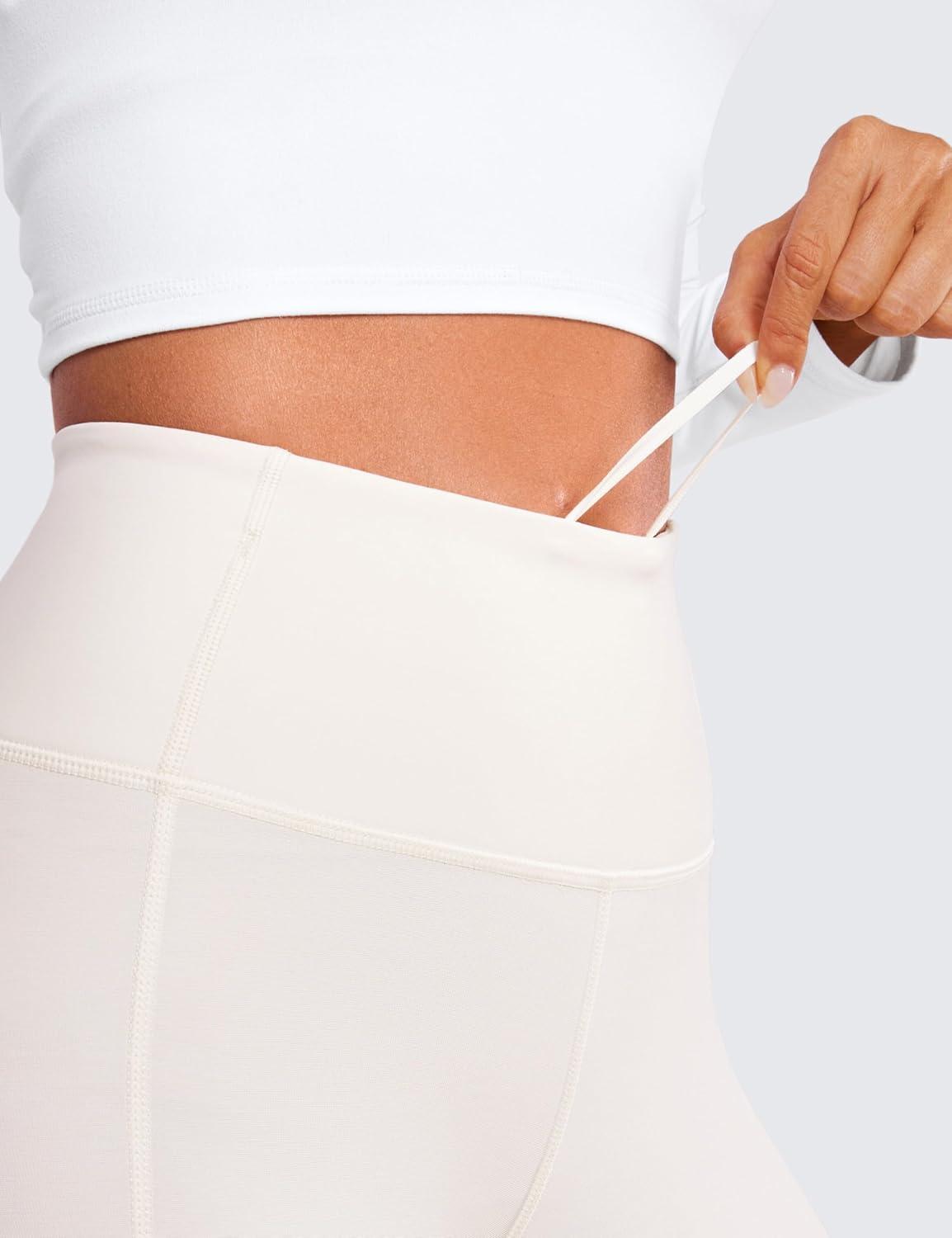 imageCRZ YOGA Fleece Lined Leggings Pockets 28 Thermal Casual Lounge Workout Womens Yoga Full Length Pants Winter WarmMilky White