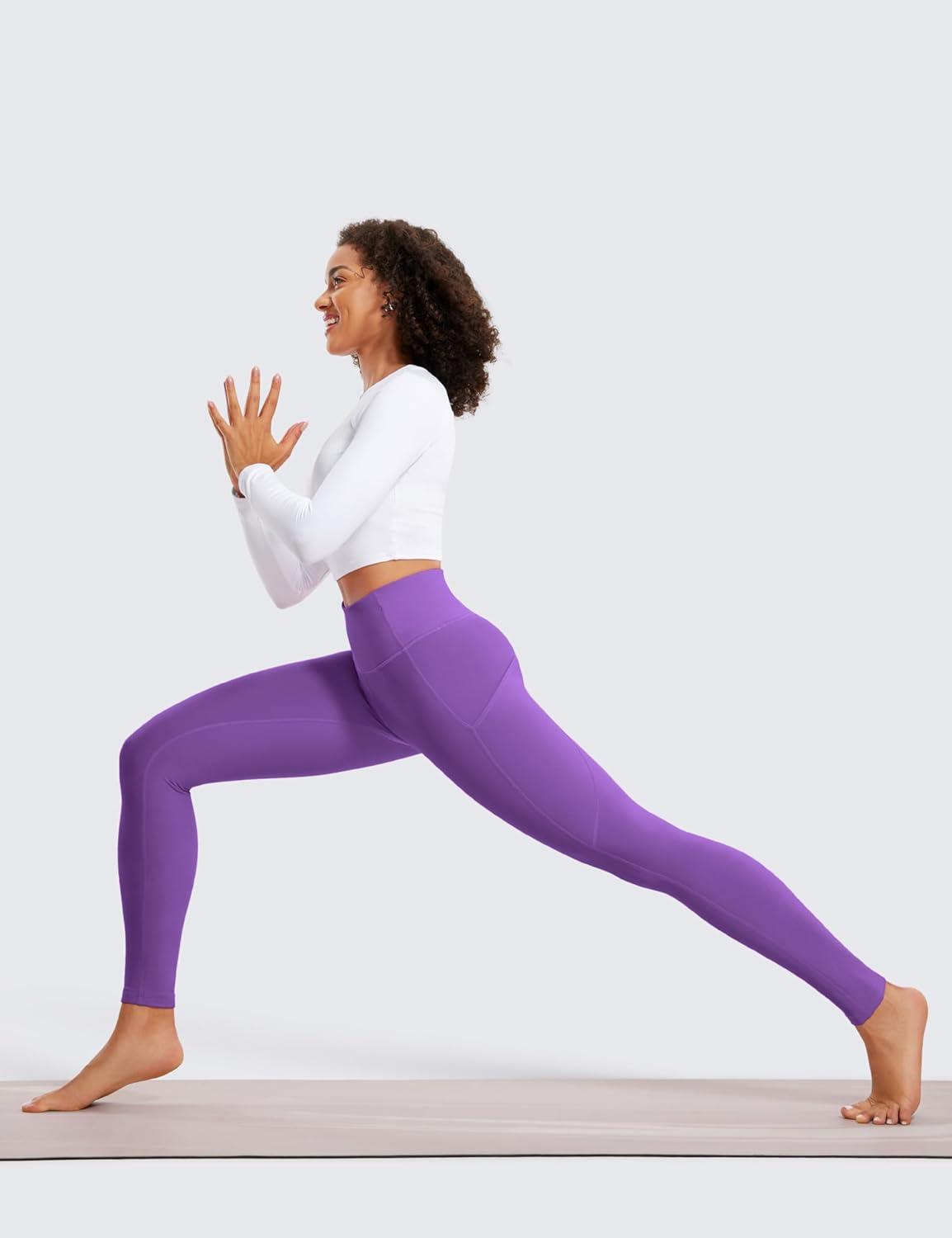 imageCRZ YOGA Fleece Lined Leggings Pockets 28 Thermal Casual Lounge Workout Womens Yoga Full Length Pants Winter WarmRoyal Lilac