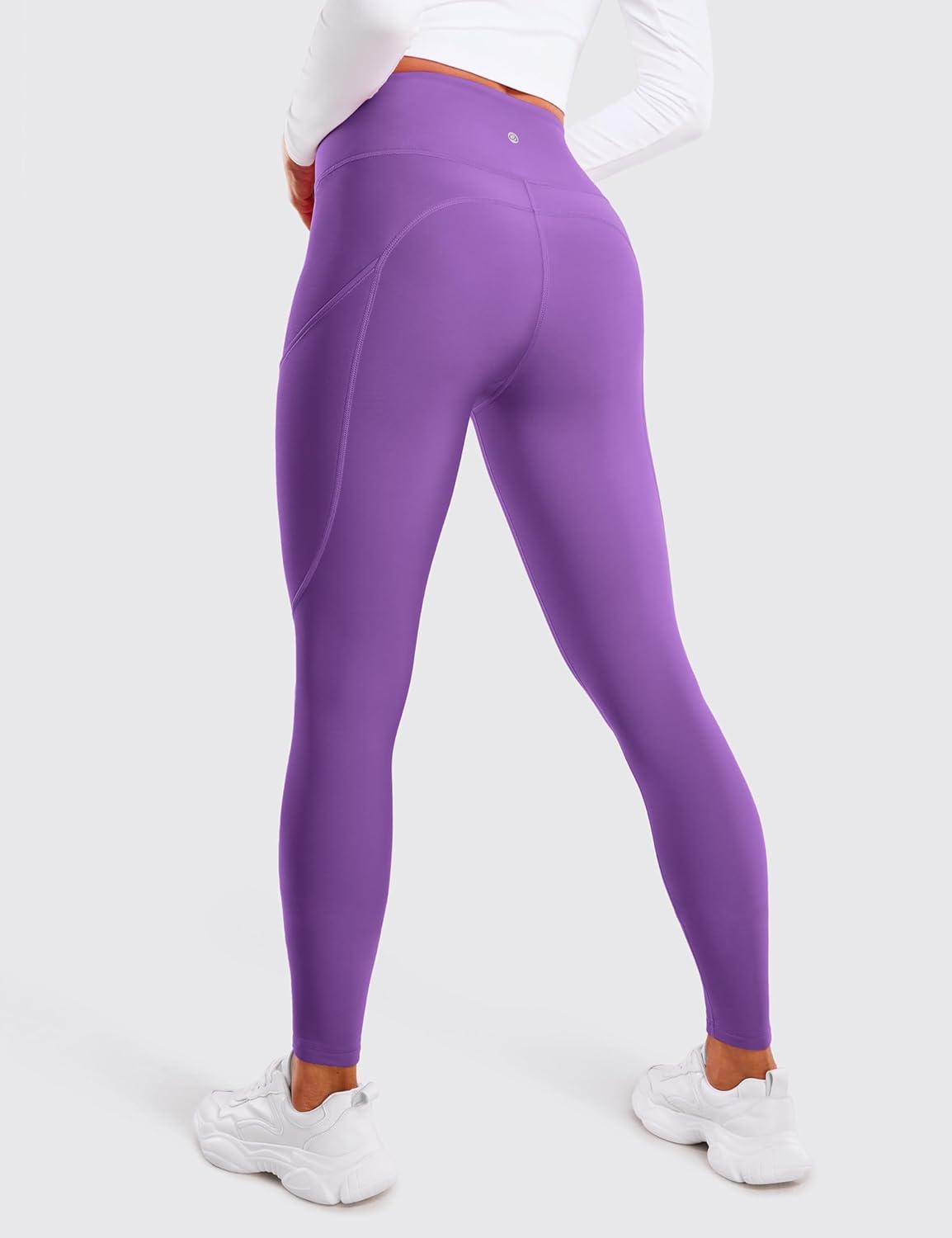 imageCRZ YOGA Fleece Lined Leggings Pockets 28 Thermal Casual Lounge Workout Womens Yoga Full Length Pants Winter WarmRoyal Lilac