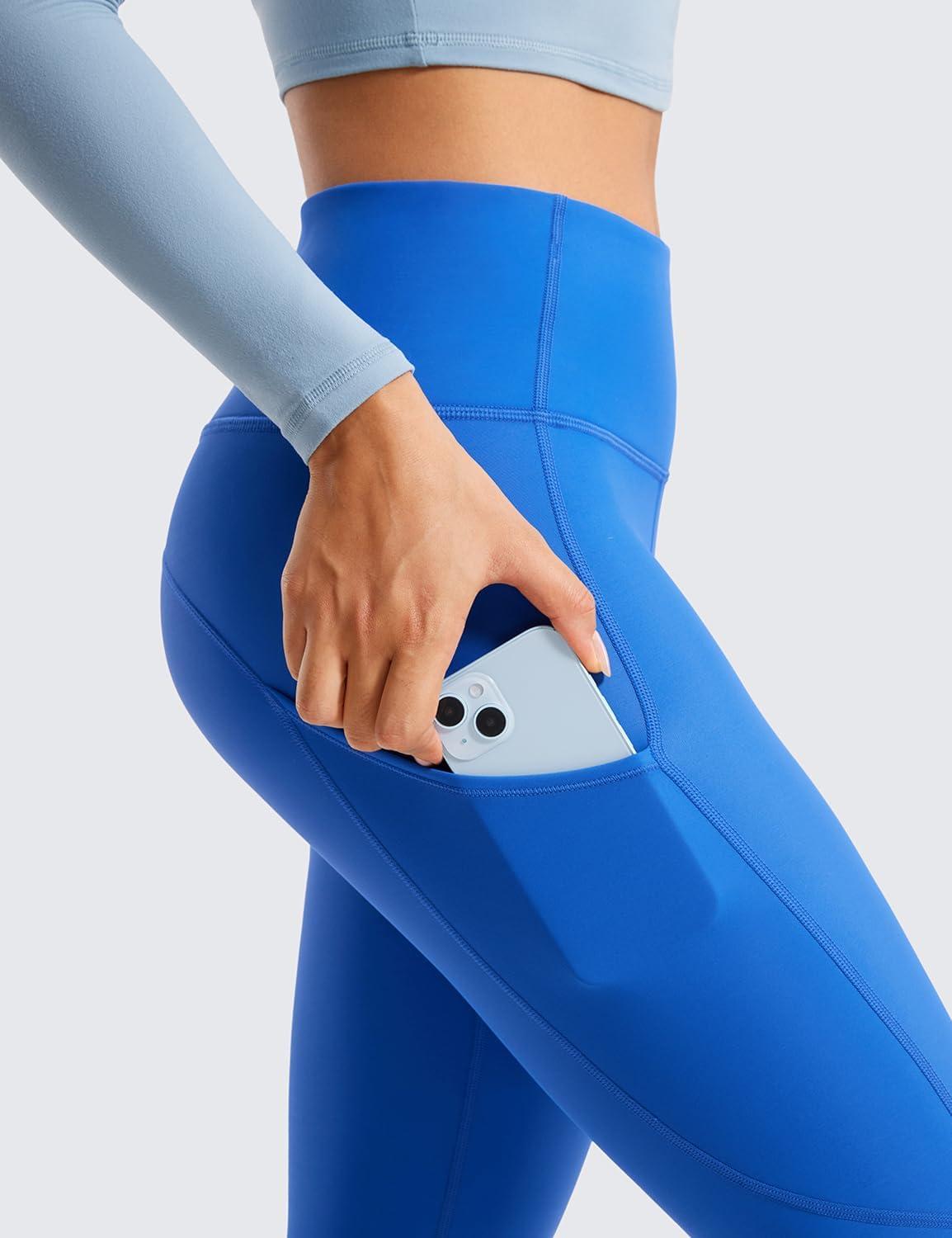 imageCRZ YOGA Fleece Lined Leggings Pockets 28 Thermal Casual Lounge Workout Womens Yoga Full Length Pants Winter WarmSparkle Blue